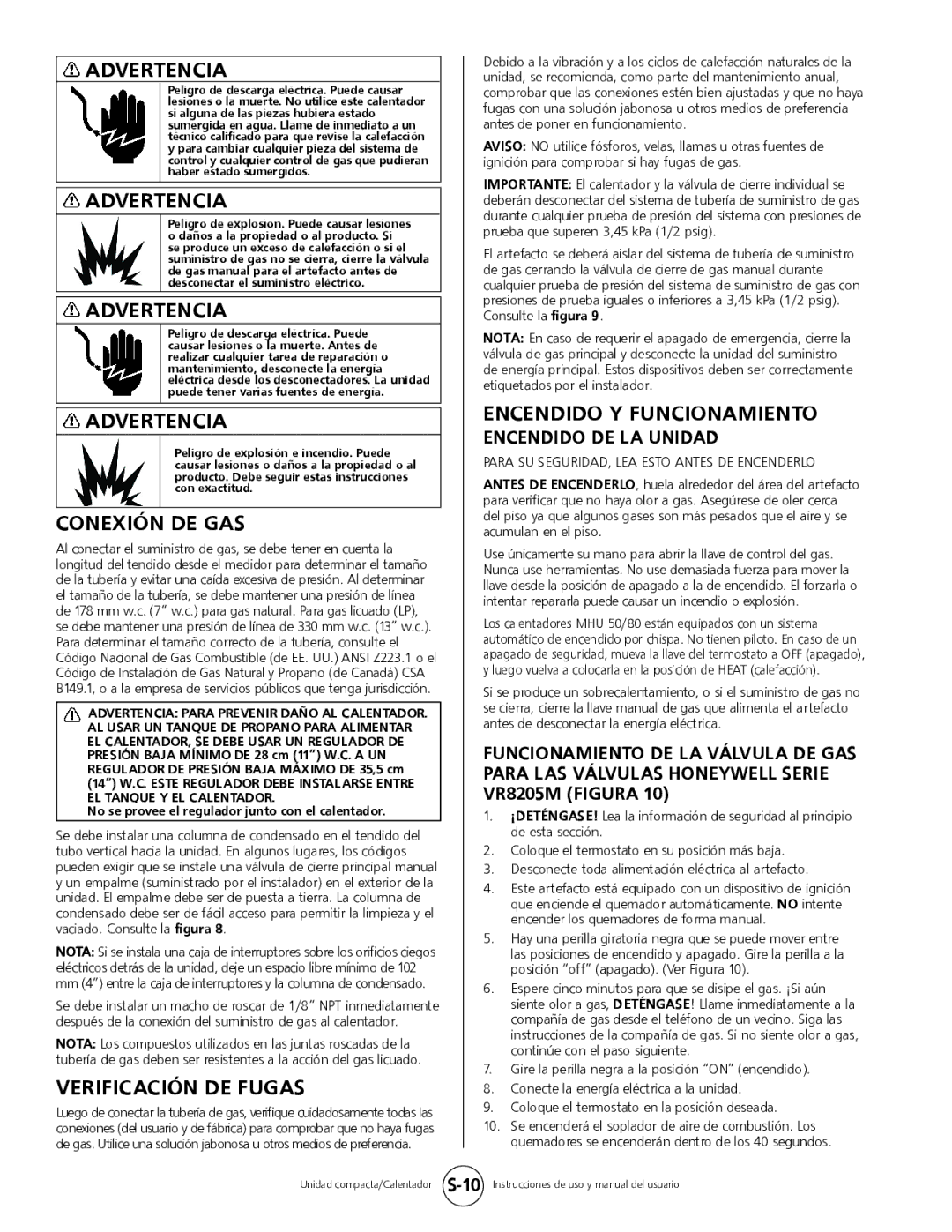 Mr. Heater MHU 50, MHU 80 Conexión DE GAS, Verificación DE Fugas, Encendido Y Funcionamiento, Encendido DE LA Unidad 