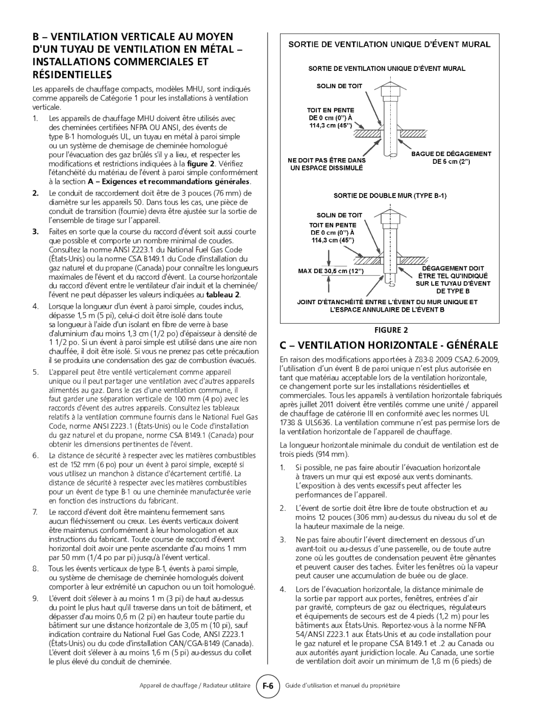 Mr. Heater MHU 50, MHU 80 owner manual Ventilation Horizontale Générale 