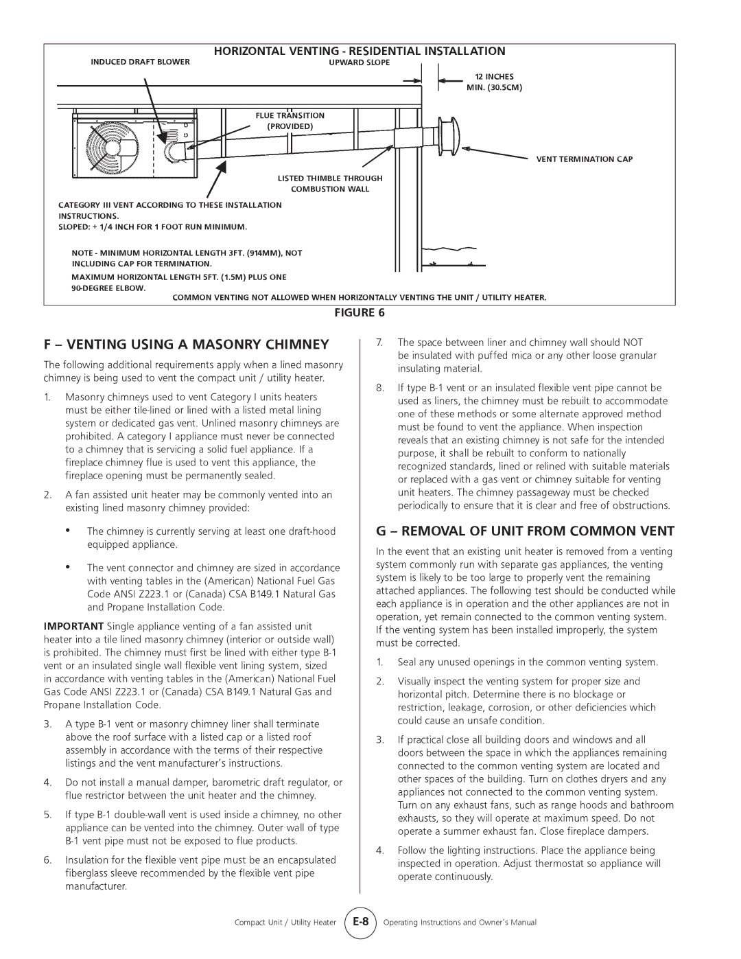 Mr. Heater MHU 50, MHU 80 owner manual Venting Using a Masonry Chimney, Removal of Unit from Common Vent 