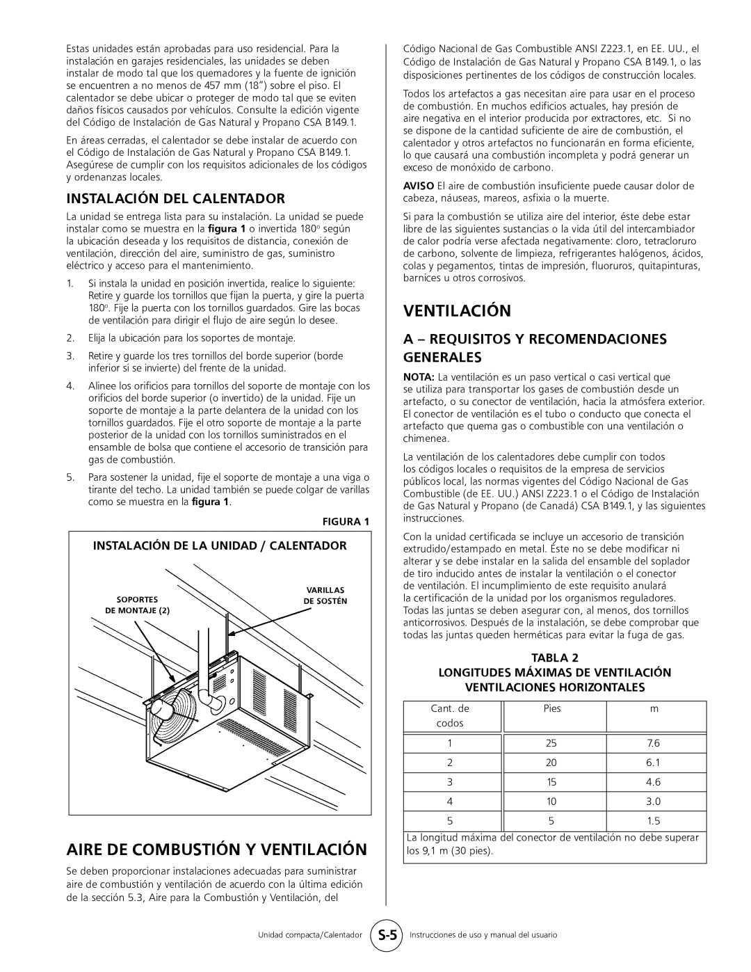 Mr. Heater MHU 80 Aire De Combustión Y Ventilación, Instalación Del Calentador, A - Requisitos Y Recomendaciones Generales 
