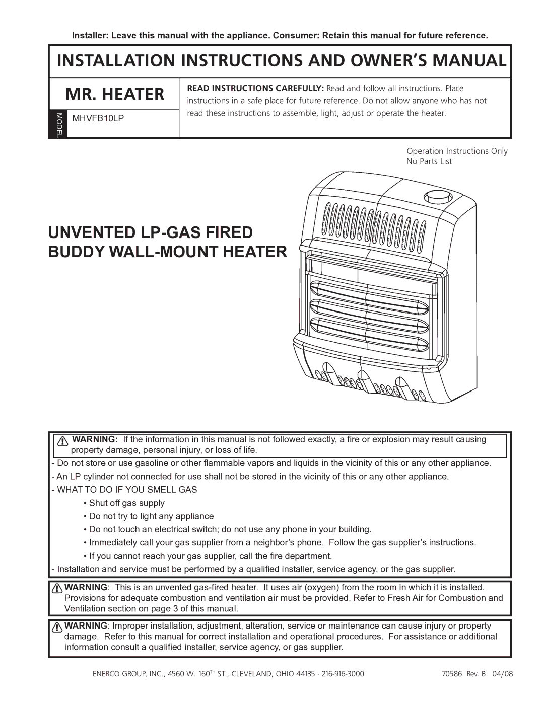 Mr. Heater MHVFB10LP installation instructions MR. Heater 