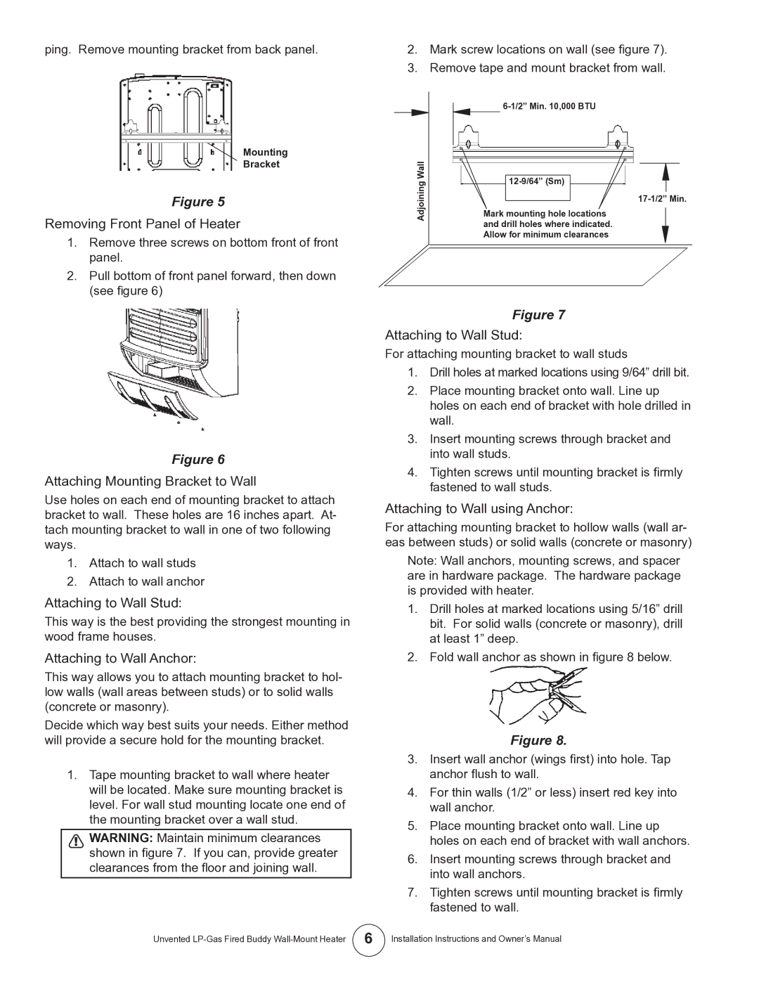 Mr. Heater MHVFB10LP installation instructions Attaching to Wall Stud 