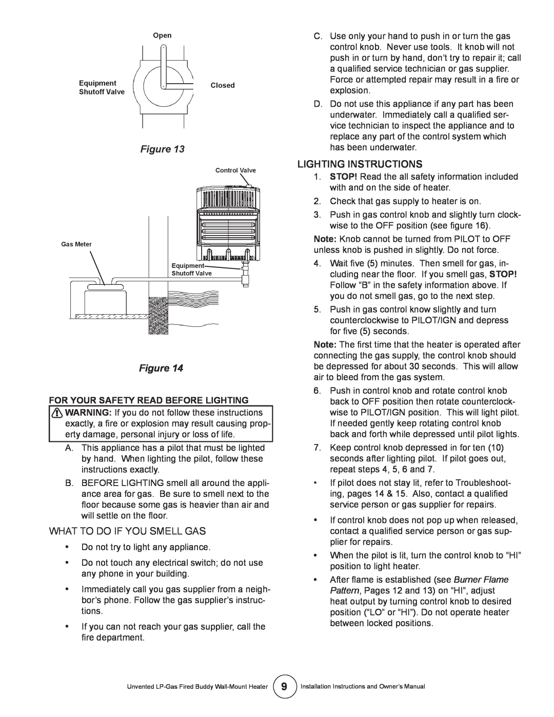 Mr. Heater MHVFB10LP Lighting Instructions, What To Do If You Smell Gas, For Your Safety Read Before Lighting 
