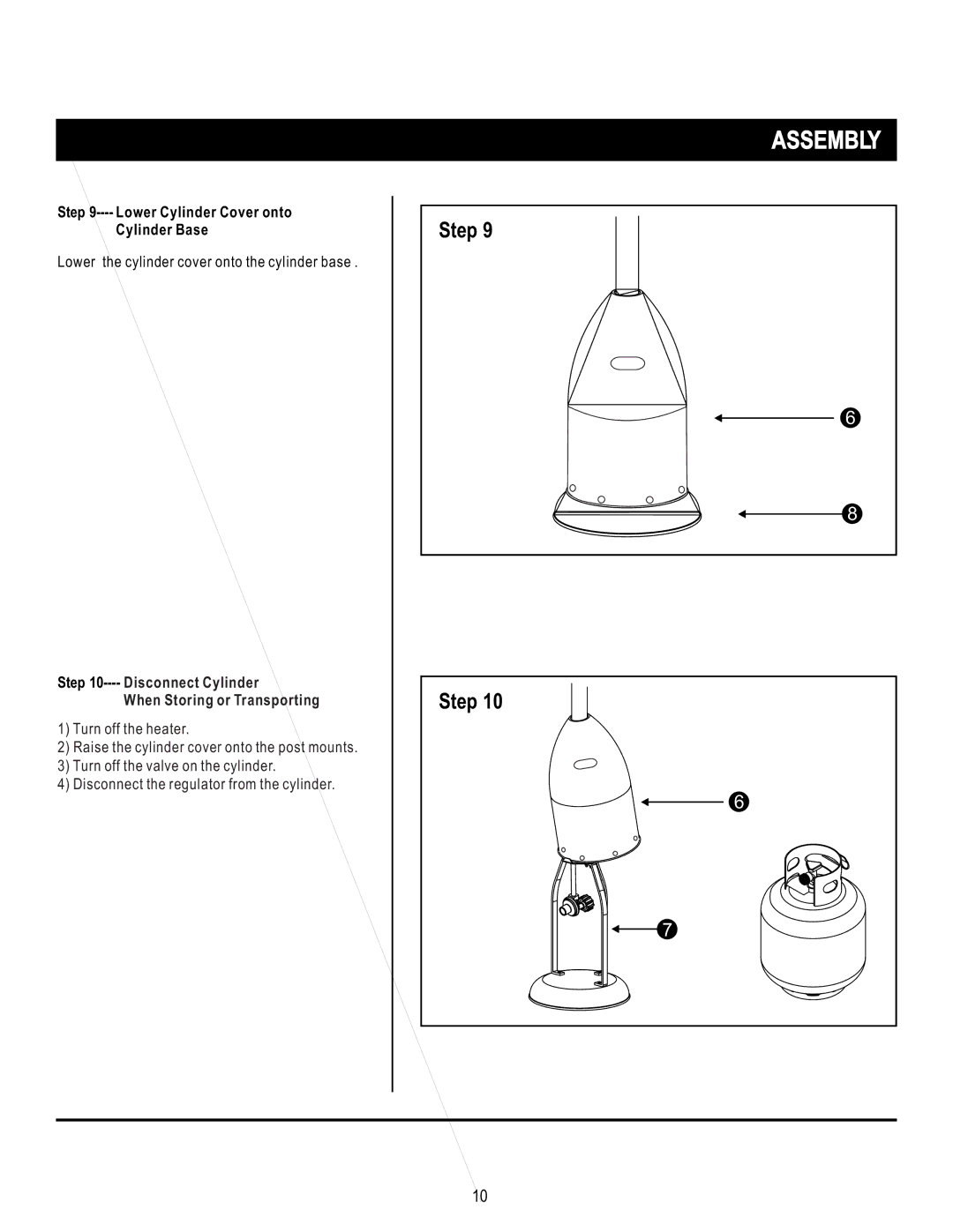 Mr. Heater SRPH02S manual Lower Cylinder Cover onto Cylinder Base, Disconnect Cylinder When Storing or Transporting 