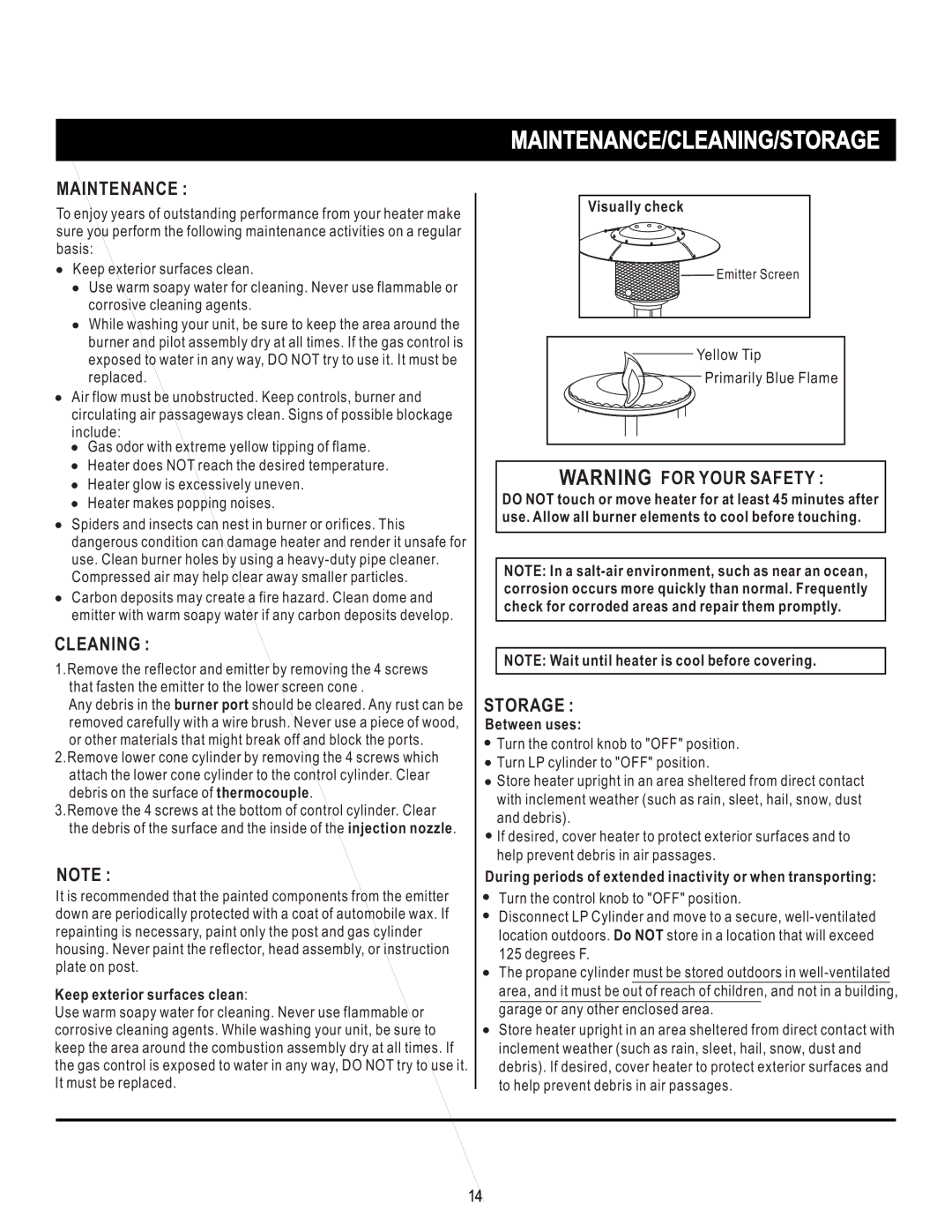 Mr. Heater SRPH02S manual Maintenance/Cleaning/Storage 