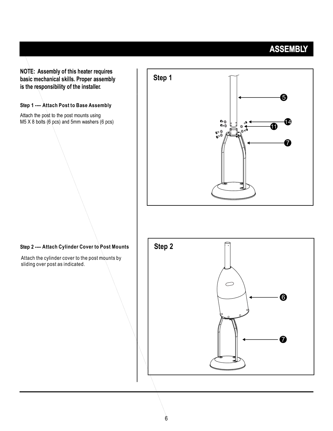 Mr. Heater SRPH02S manual Attach Post to Base Assembly, Attach Cylinder Cover to Post Mounts 