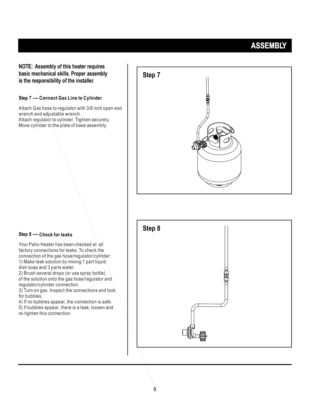 Mr. Heater SRPH02S manual Connect Gas Line to Cylinder, Check for leaks 