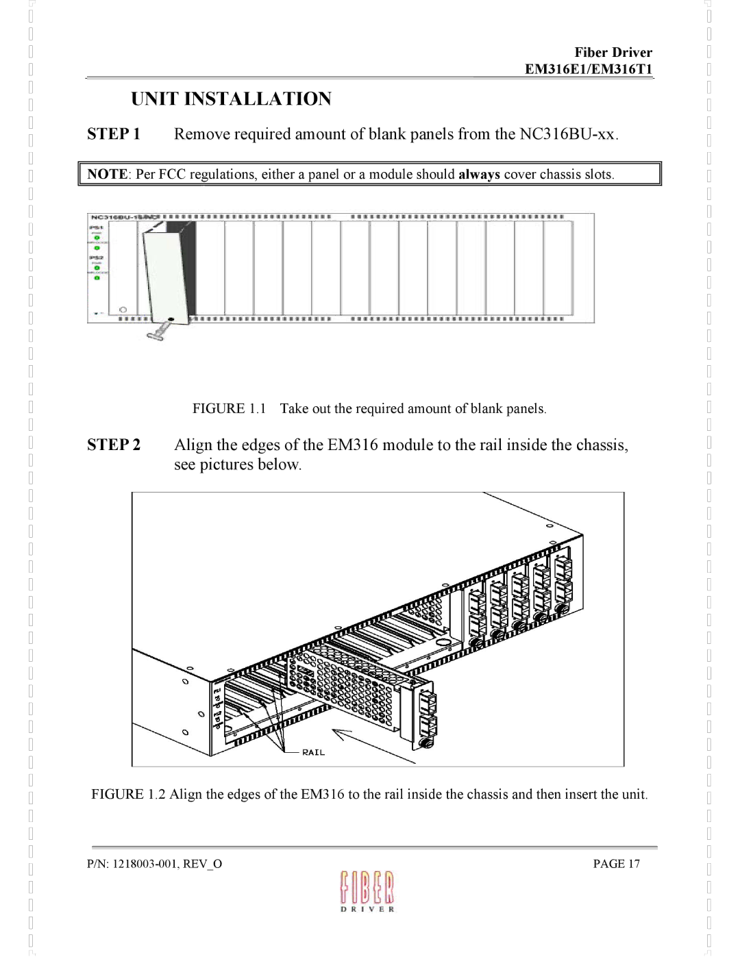 MRV Communications EM316T1, EM316E1 manual Unit Installation, Take out the required amount of blank panels 