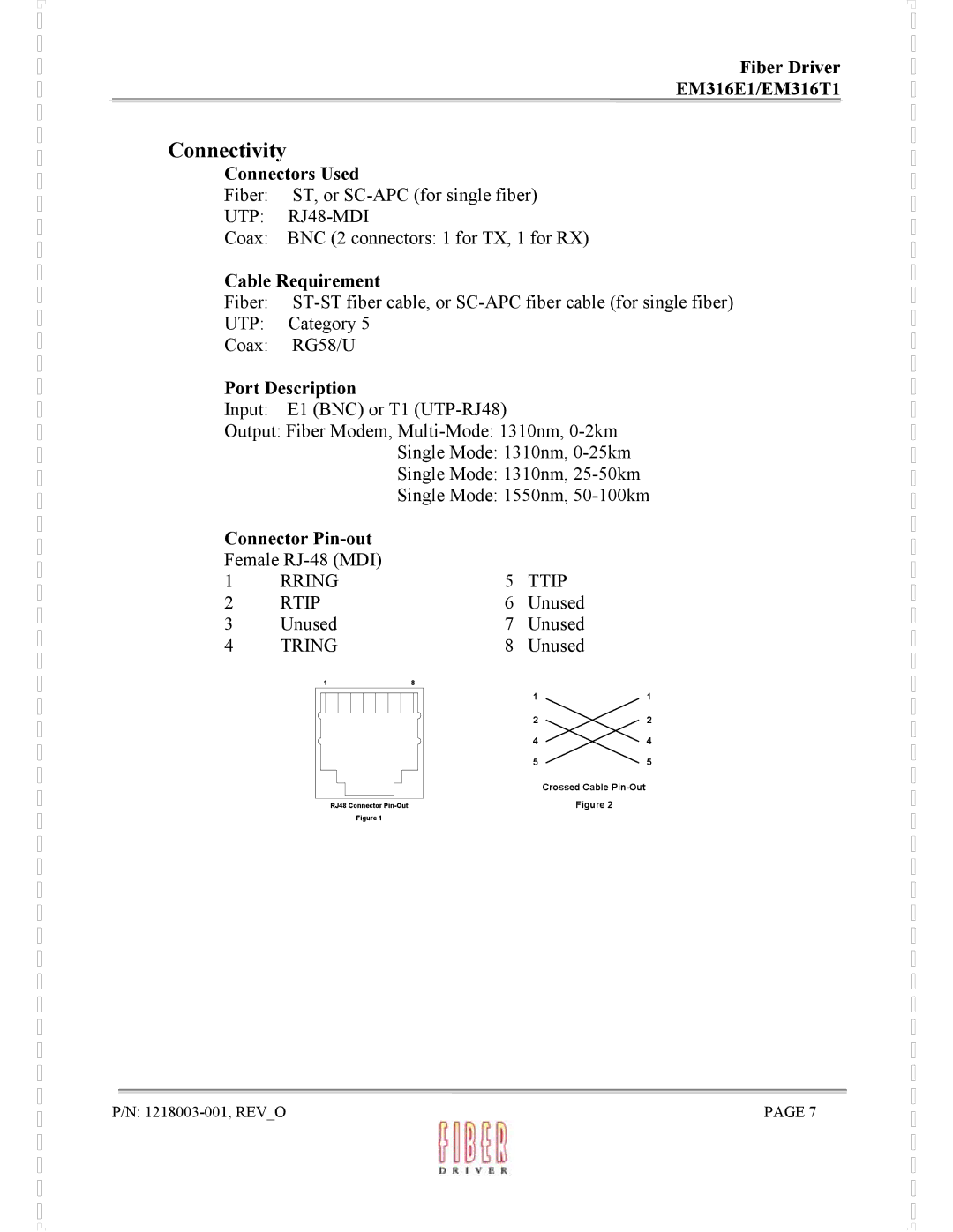 MRV Communications EM316T1 Connectivity, Fiber ST, or SC-APC for single fiber, Coax BNC 2 connectors 1 for TX, 1 for RX 