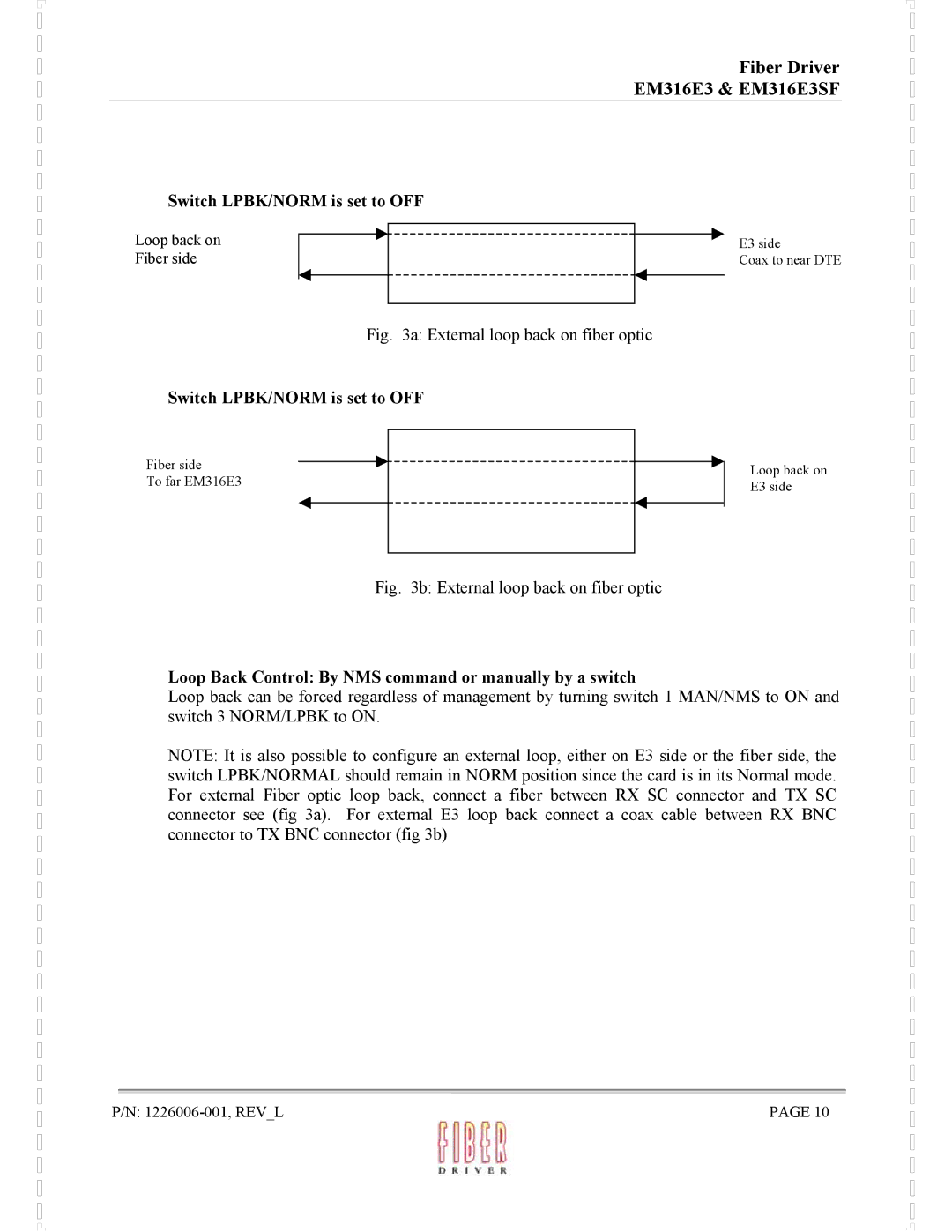 MRV Communications EM316E3SF manual Switch LPBK/NORM is set to OFF 