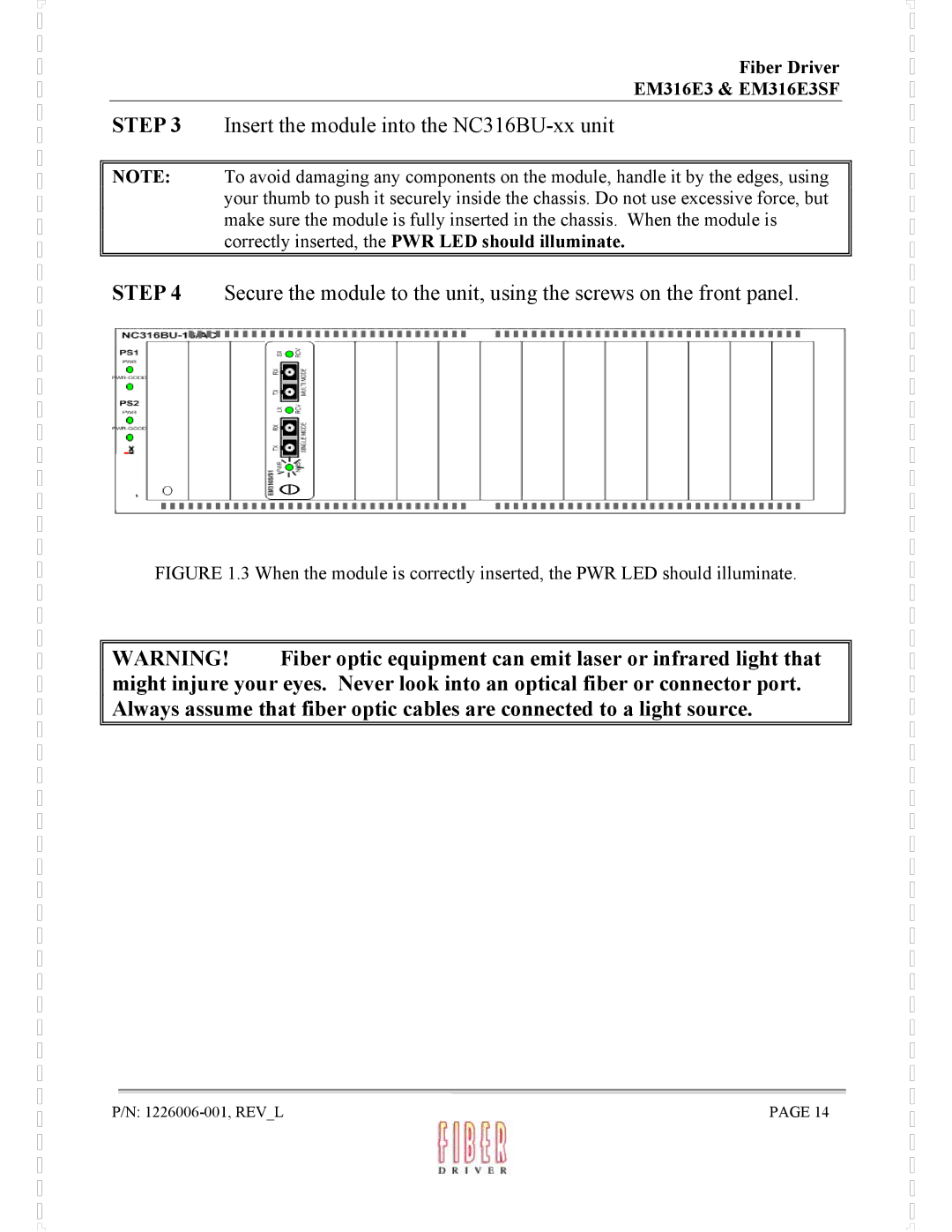 MRV Communications manual Fiber Driver EM316E3 & EM316E3SF 