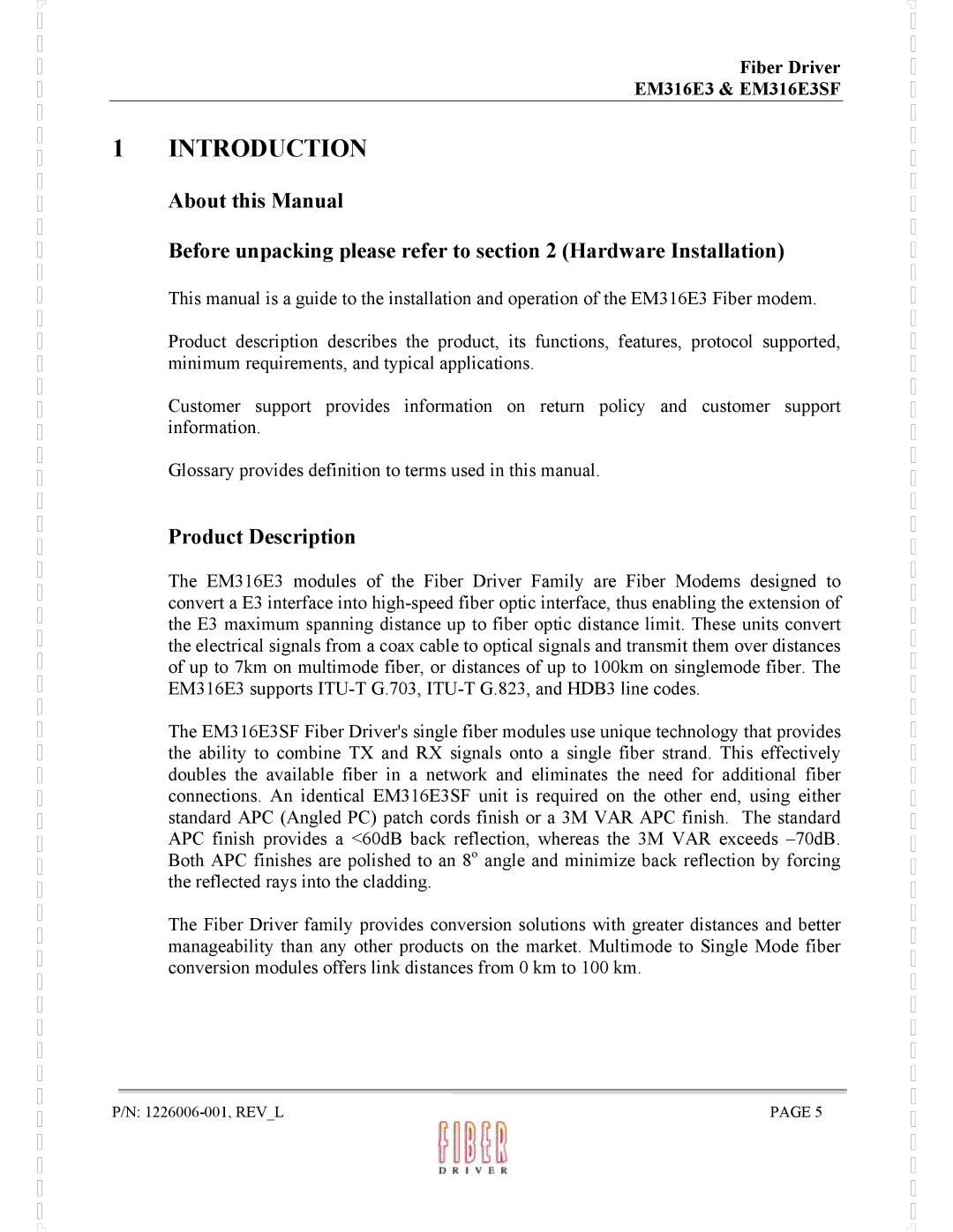 MRV Communications EM316E3SF manual Introduction, Product Description 