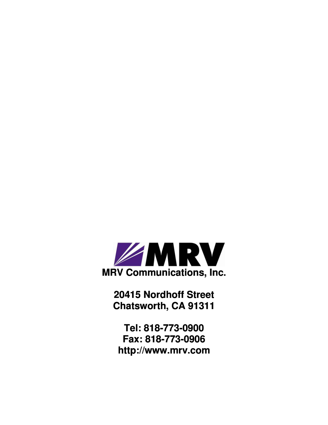 MRV Communications EM316EDFA-BR, EM316EDFA-LPR manual MRV Communications, Inc, Nordhoff Street Chatsworth, CA Tel Fax 