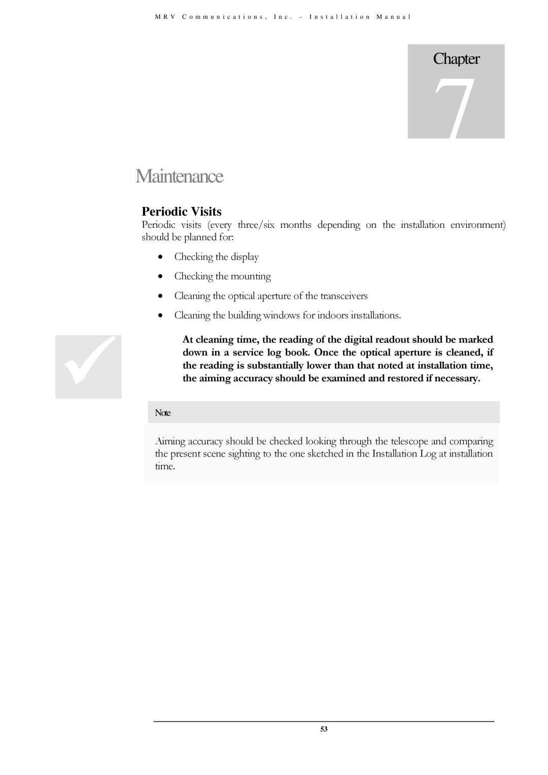 MRV Communications TS5000/XYZ/V**, TS5000/ETH/V*, TS5000/4U1/V*), TS5000/XXX (TS5000G/XYZ/V** Maintenance, Periodic Visits 