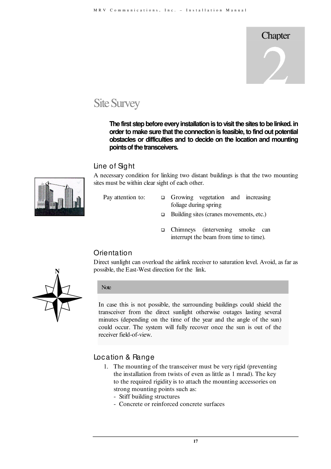 MRV Communications TS700/G, TS700/155, TS800/155, TS700/100 SiteSurvey, Line of Sight, Orientation, Location & Range 