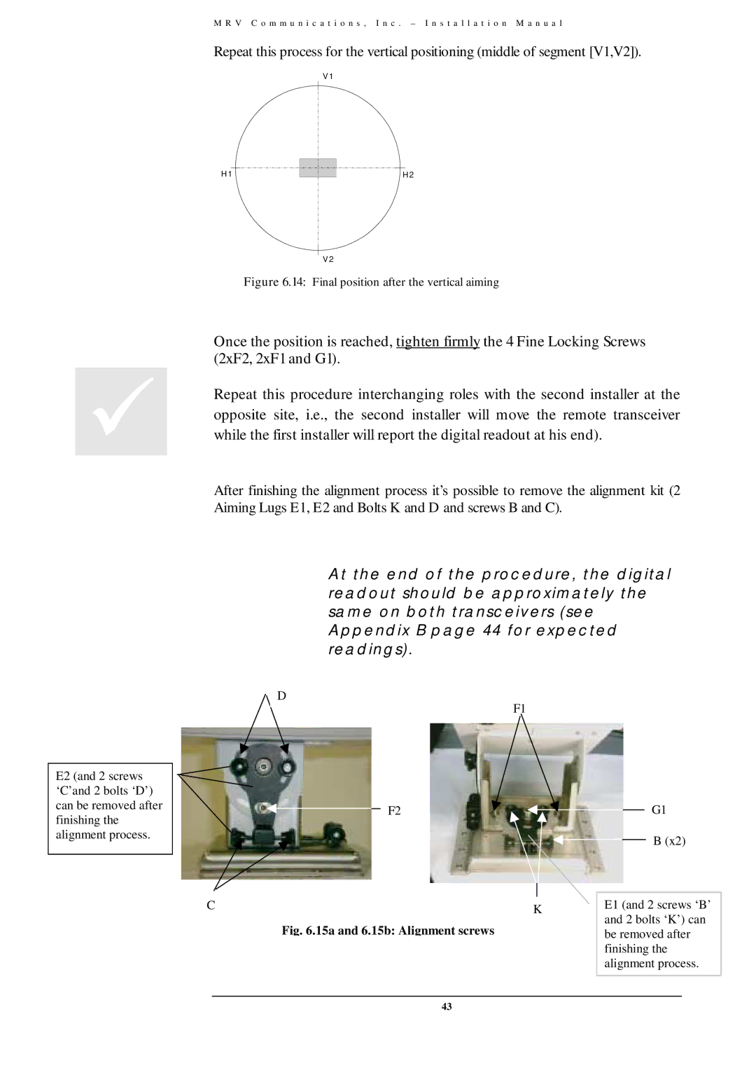 MRV Communications TS800/155, TS700/155, TS700/100, TS700/G user manual 15a and 6.15b Alignment screws 