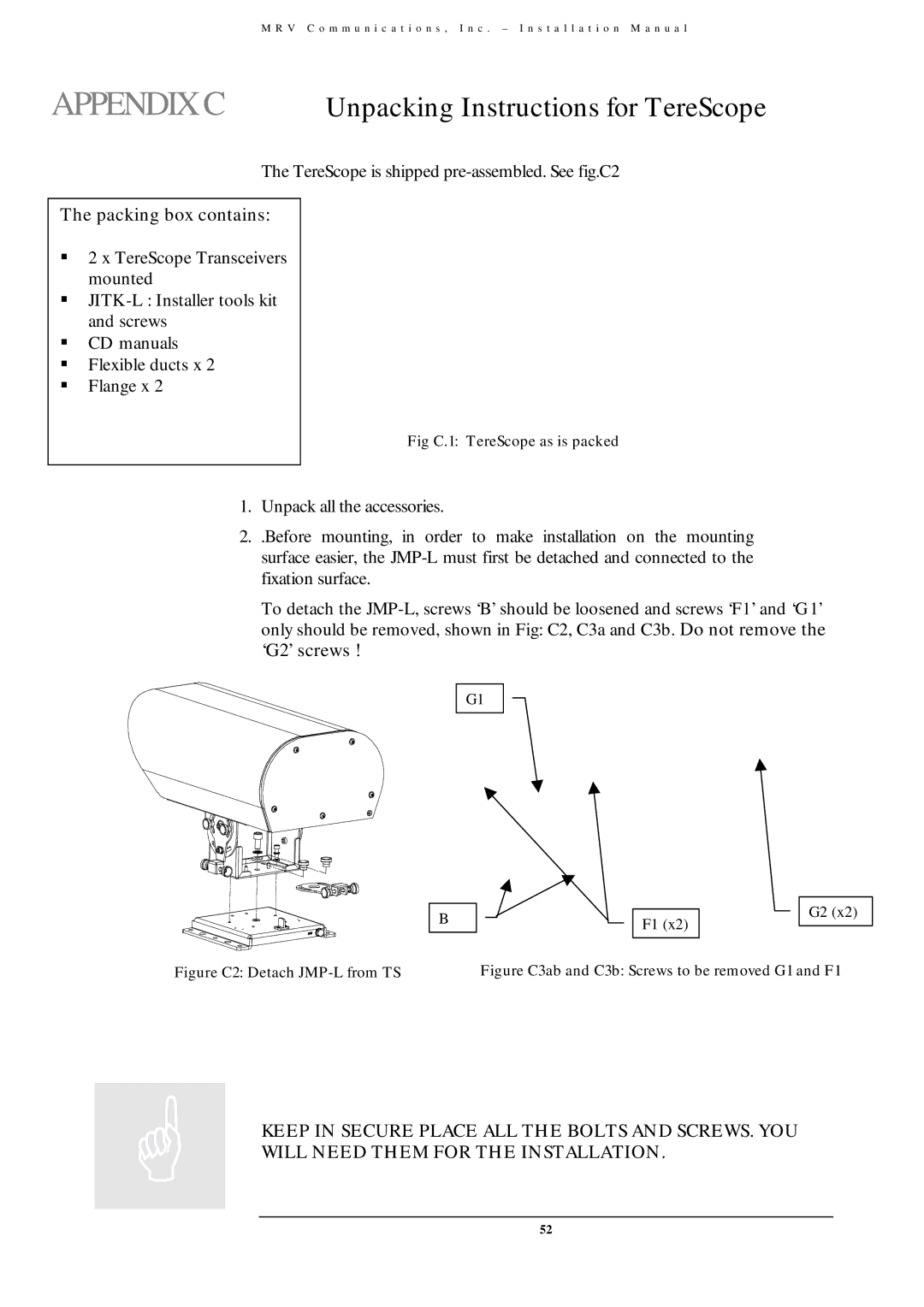 MRV Communications TS700/100, TS700/155, TS800/155, TS700/G user manual Appendixc, Packing box contains 