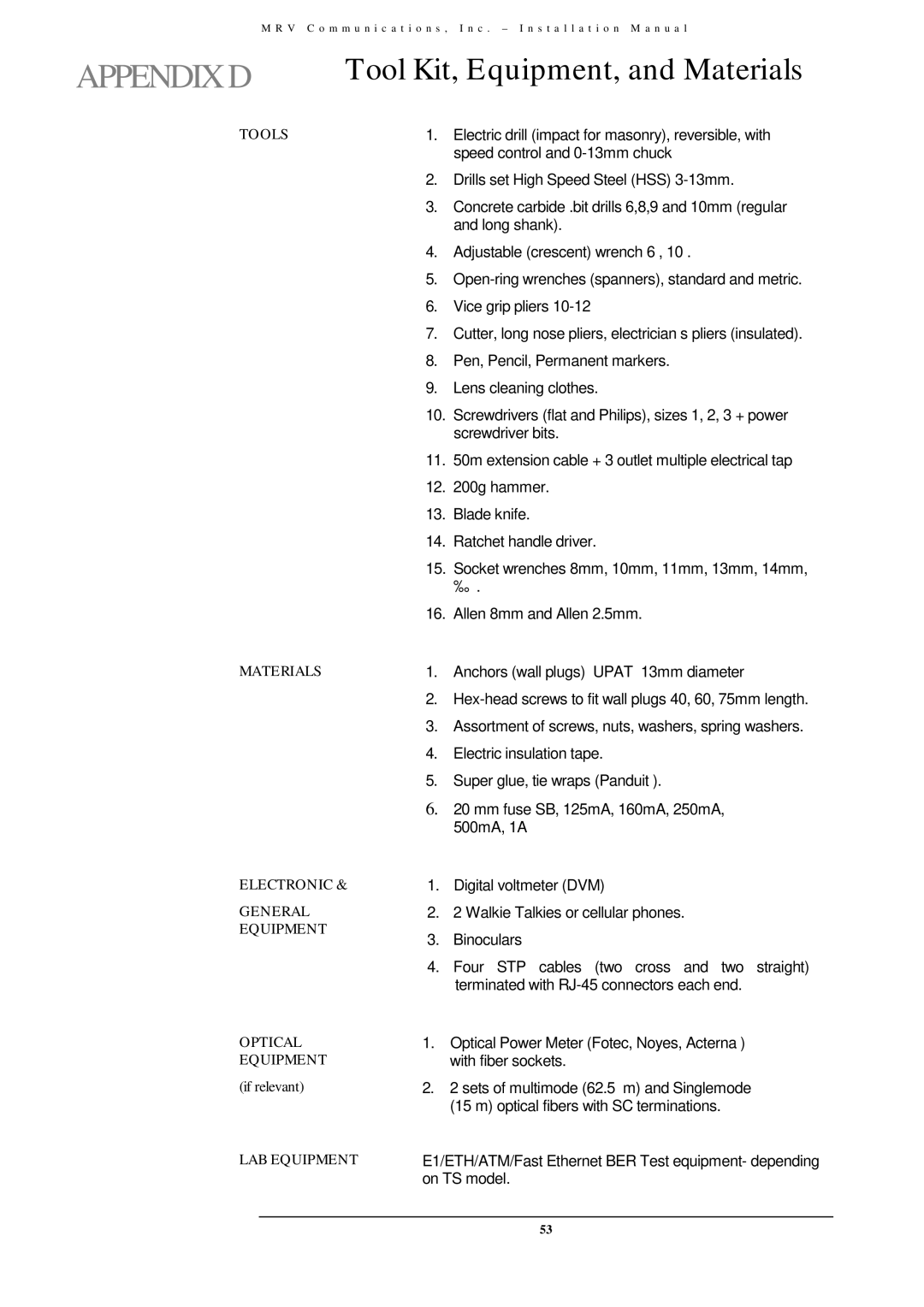 MRV Communications TS700/G, TS700/155, TS800/155, TS700/100 user manual Appendixd 