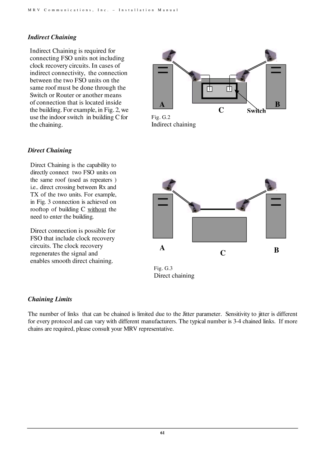 MRV Communications TS700/G, TS700/155, TS800/155 Indirect Chaining, Use the indoor switch in building C for the chaining 