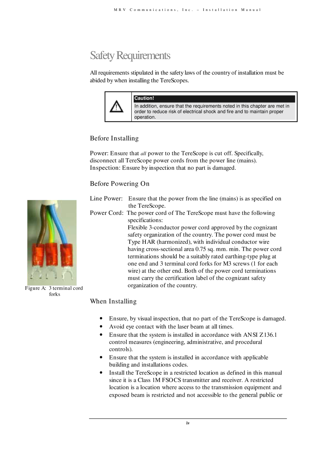 MRV Communications TS700/155, TS800/155, TS700/100, TS700/G user manual SafetyRequirements, Before Installing 