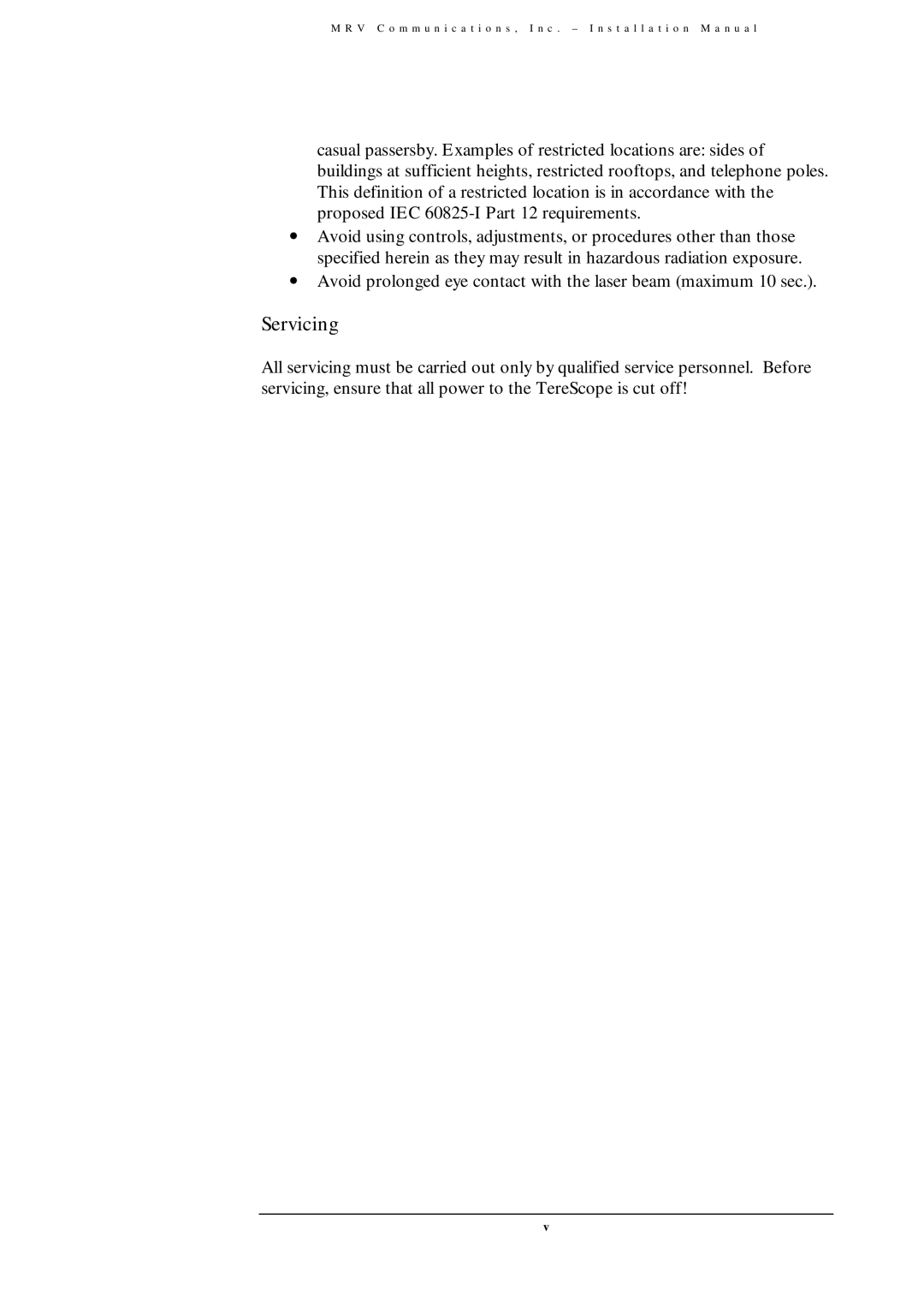 MRV Communications TS800/155, TS700/155, TS700/100, TS700/G user manual Servicing 