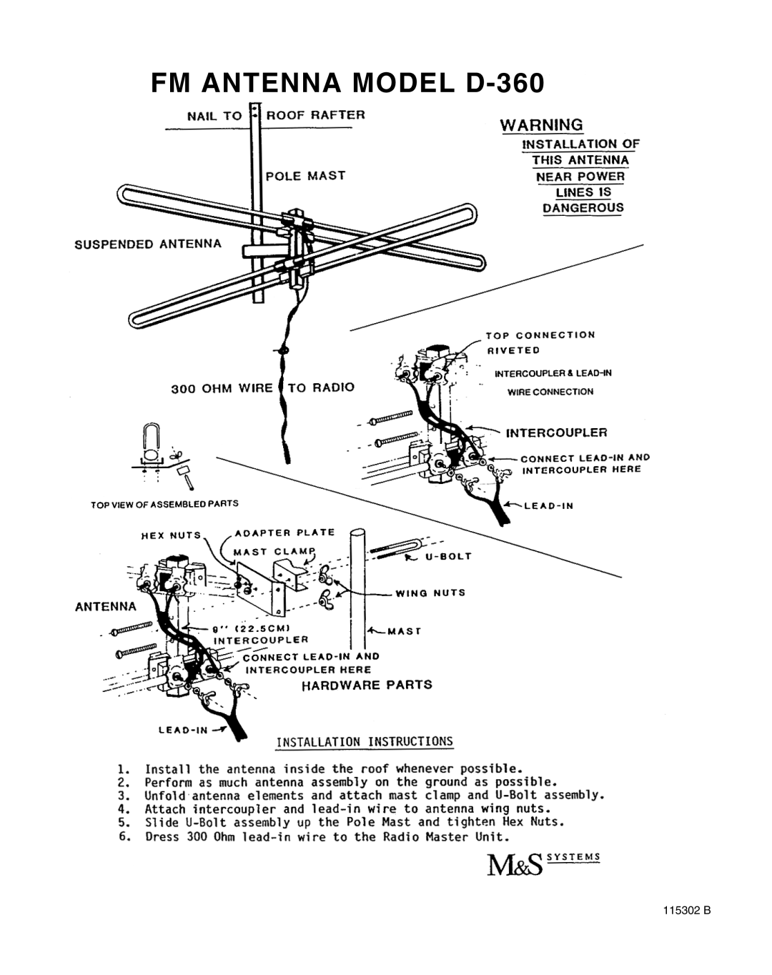 M&S Systems manual FM Antenna Model D-360 