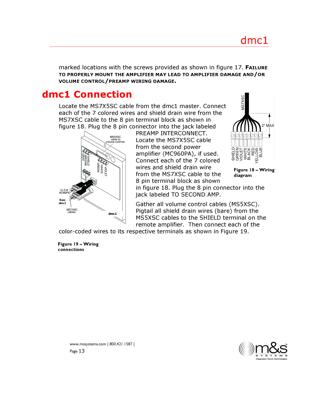 M&S Systems dmc1 manual Dmc1 Connection, Wiring connections 