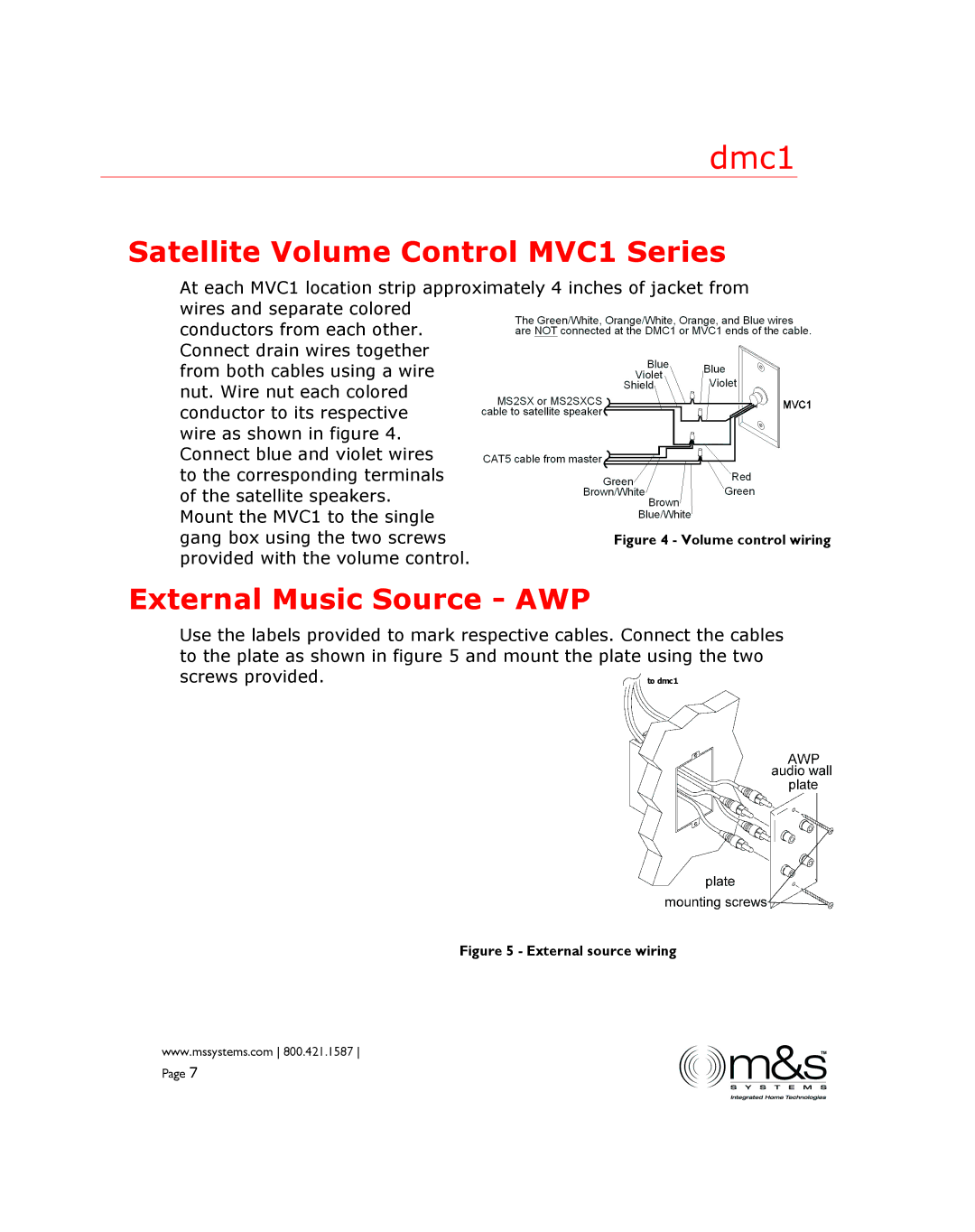 M&S Systems dmc1 manual Satellite Volume Control MVC1 Series 