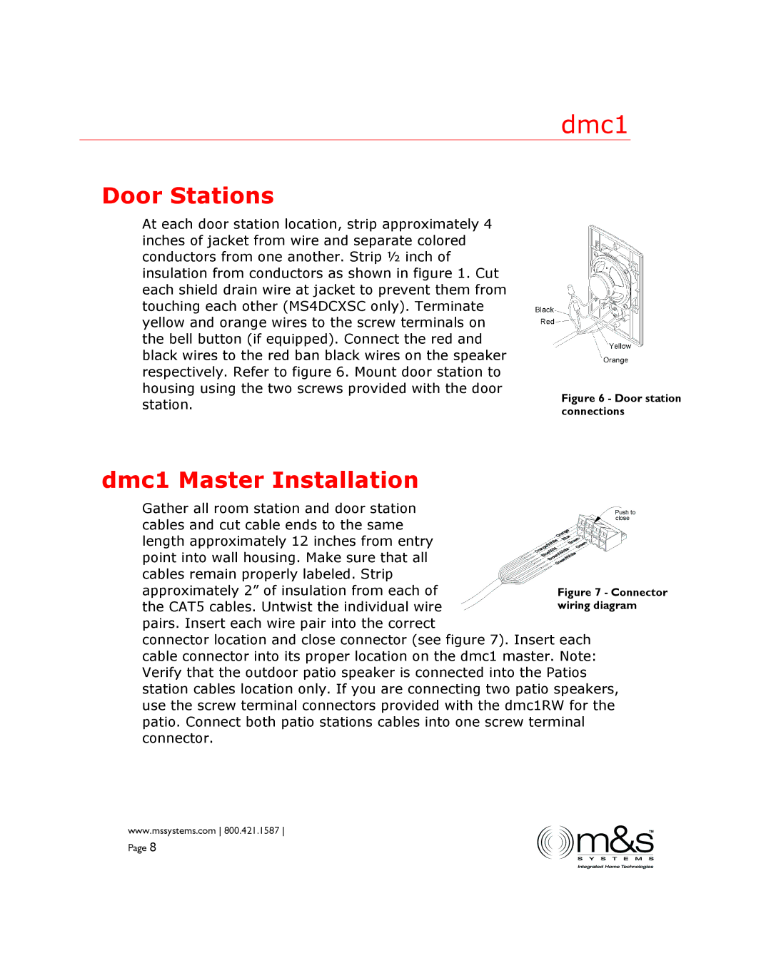 M&S Systems dmc1 manual Door Stations, Dmc1 Master Installation 