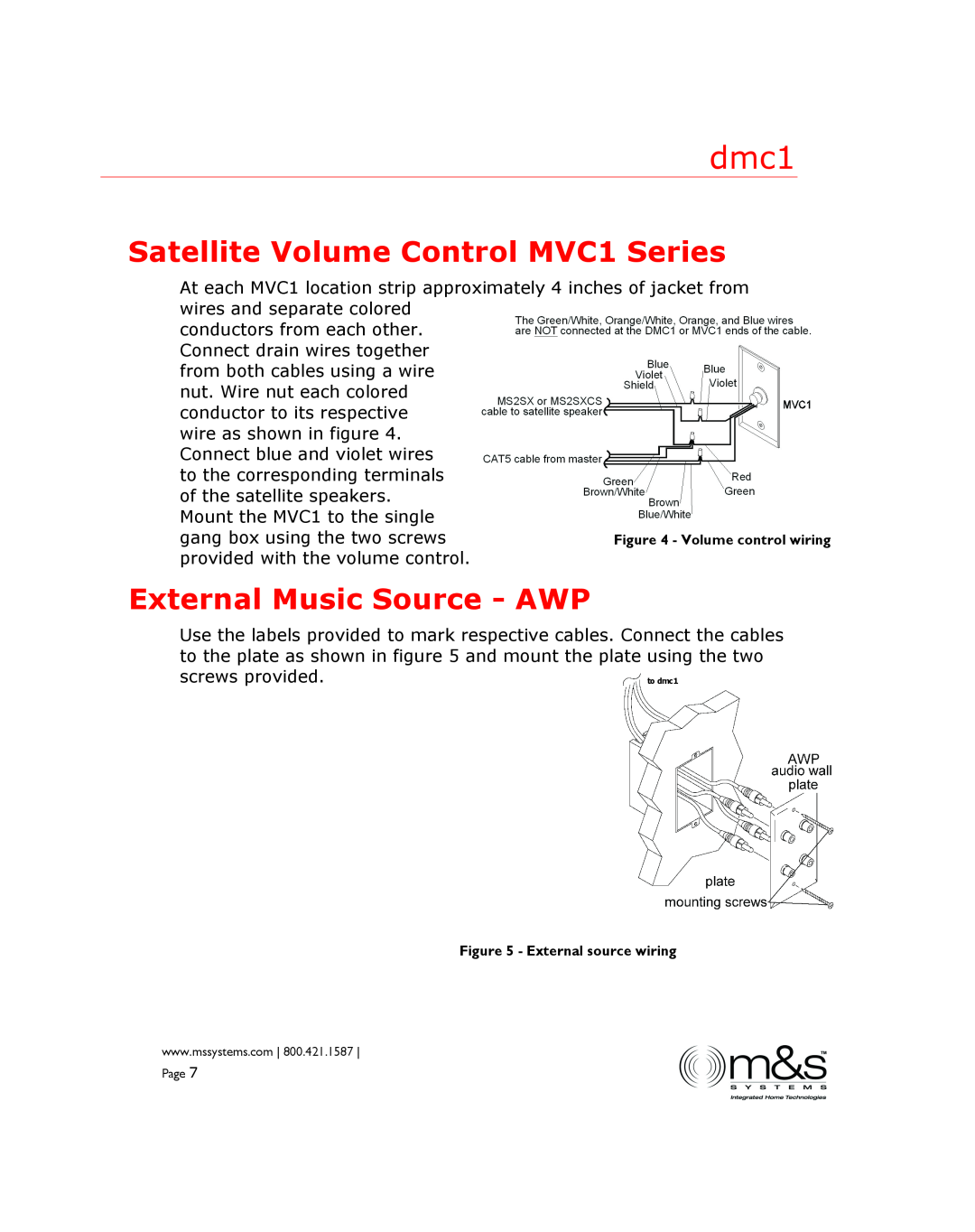 M&S Systems dmc1 manual Satellite Volume Control MVC1 Series 