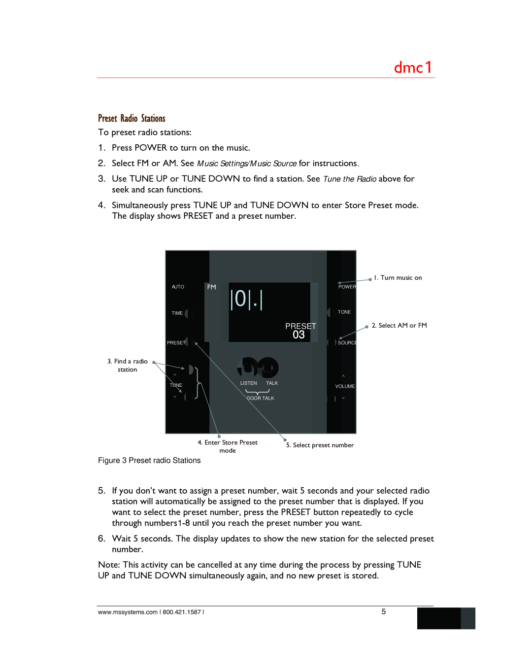 M&S Systems dmc1/dmc1CD owner manual Preset Radio Stations 