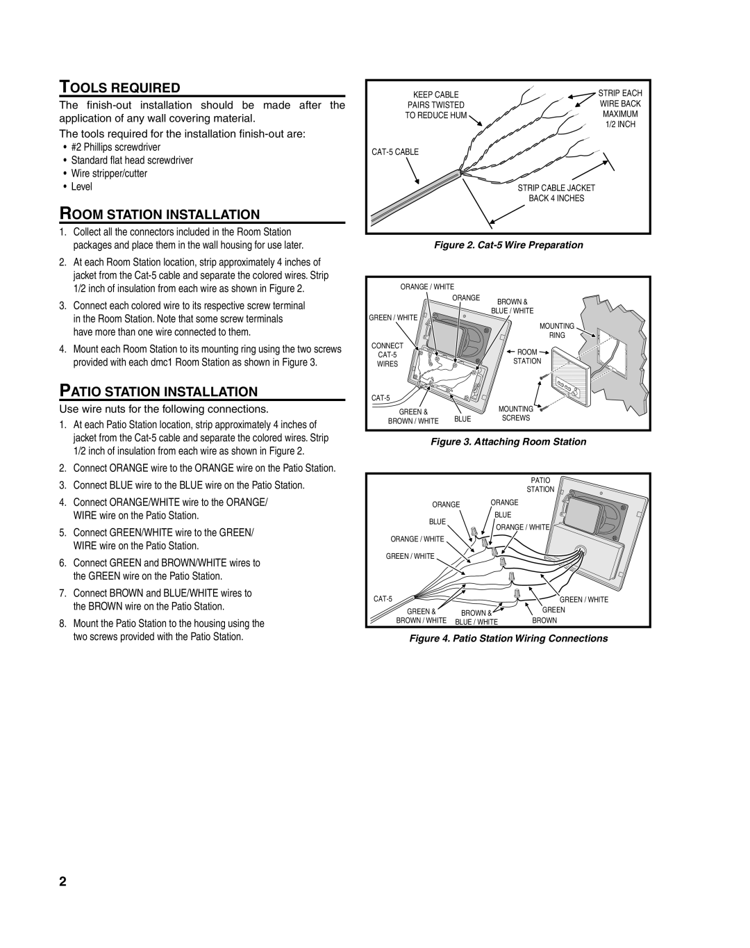 M&S Systems DMC1HC important safety instructions Tools Required, Room Station Installation, Patio Station Installation 