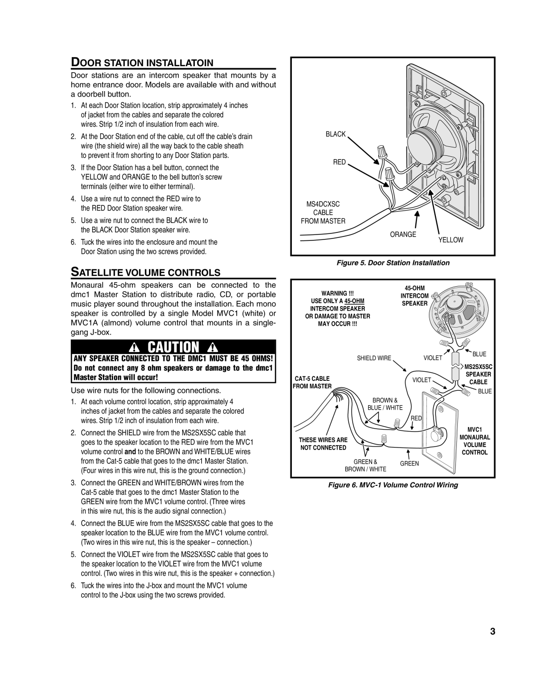 M&S Systems DMC1HC important safety instructions Door Station Installatoin, Satellite Volume Controls 