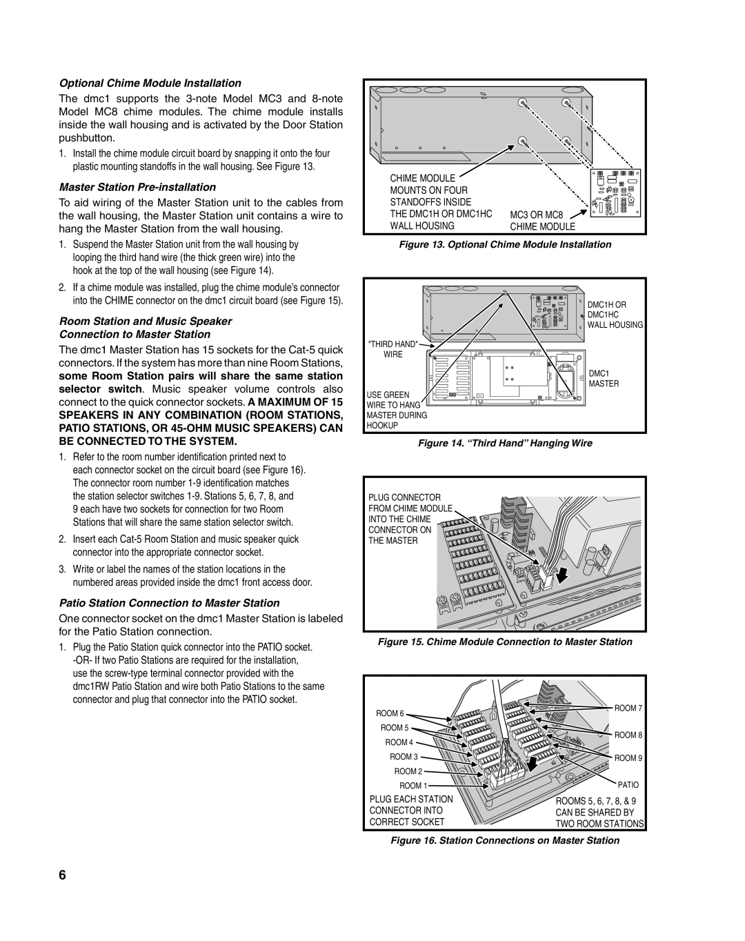 M&S Systems DMC1HC important safety instructions Optional Chime Module Installation, Master Station Pre-installation 