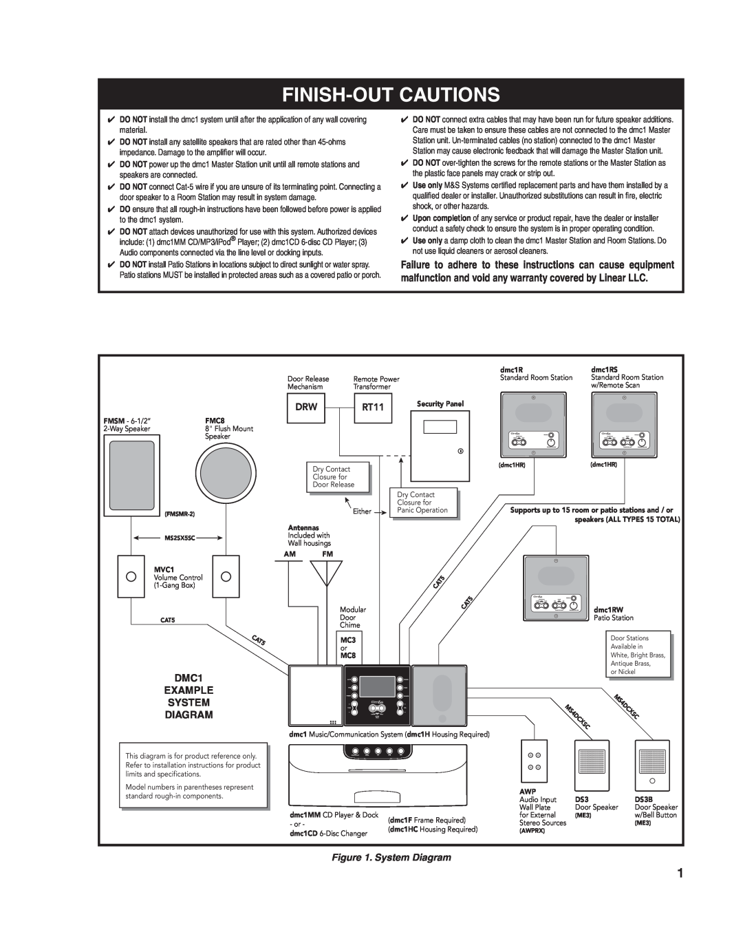 M&S Systems DMC1HC important safety instructions Finish-Outcautions, Example System Diagram, RT11, MS4DCXSC 