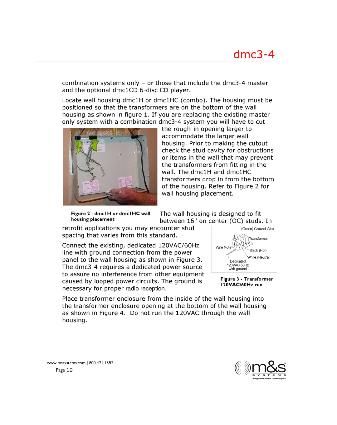 M&S Systems DMC3-4 installation instructions Transformer 120VAC/60Hz run 