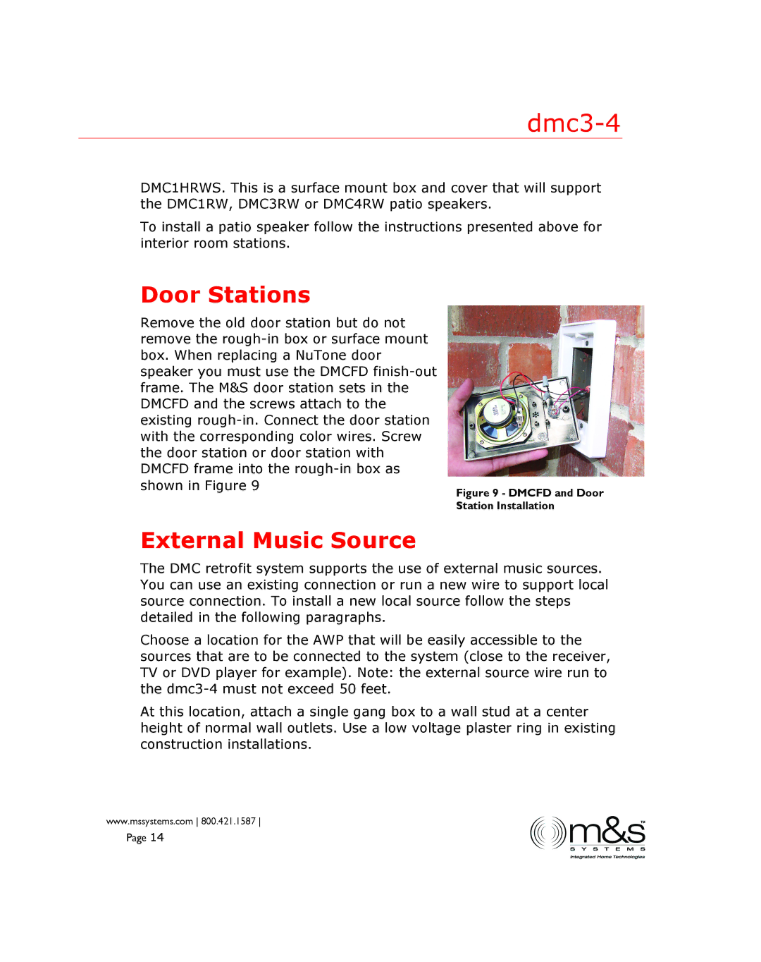 M&S Systems DMC3-4 installation instructions Door Stations, External Music Source 