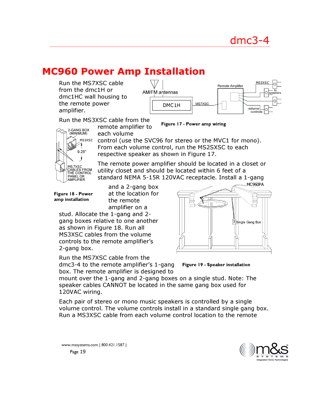 M&S Systems DMC3-4 installation instructions MC960 Power Amp Installation 