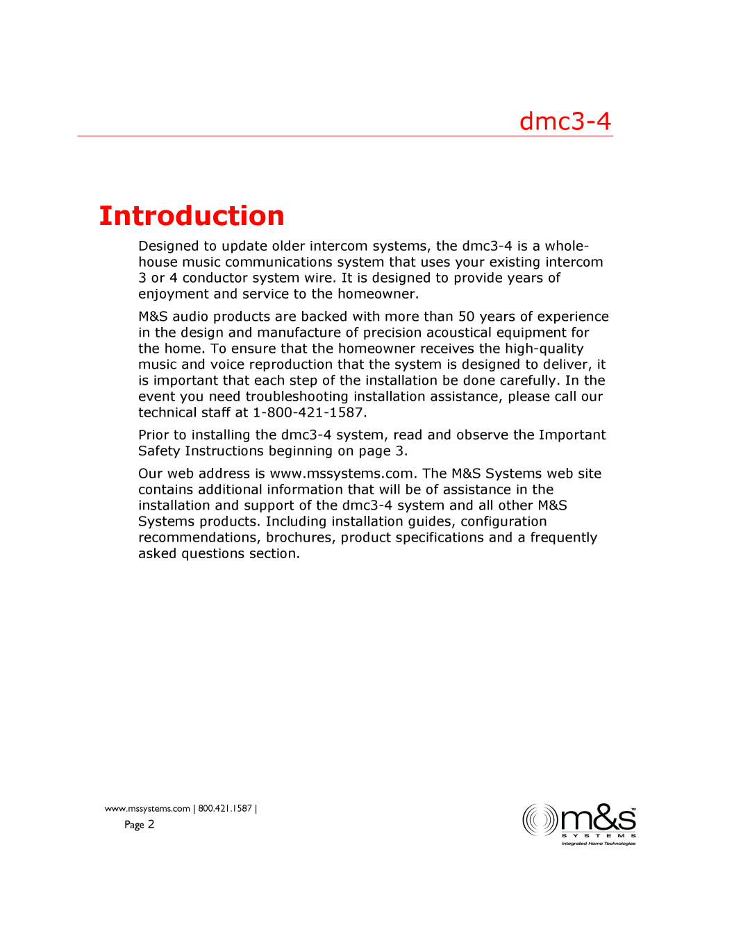 M&S Systems DMC3-4 installation instructions Introduction 