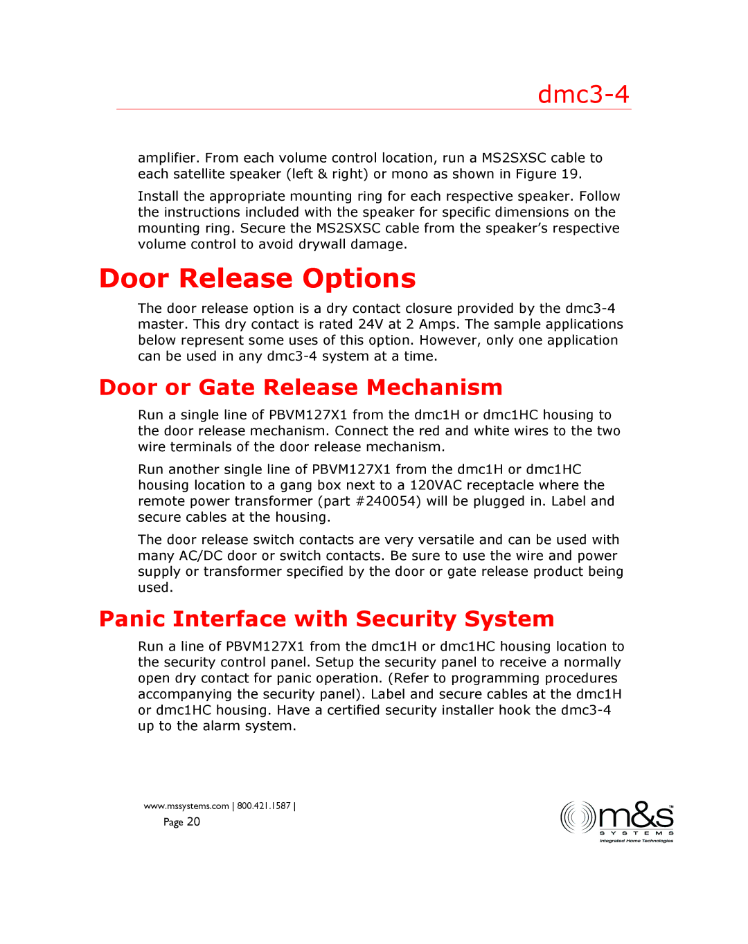 M&S Systems DMC3-4 Door Release Options, Door or Gate Release Mechanism, Panic Interface with Security System 