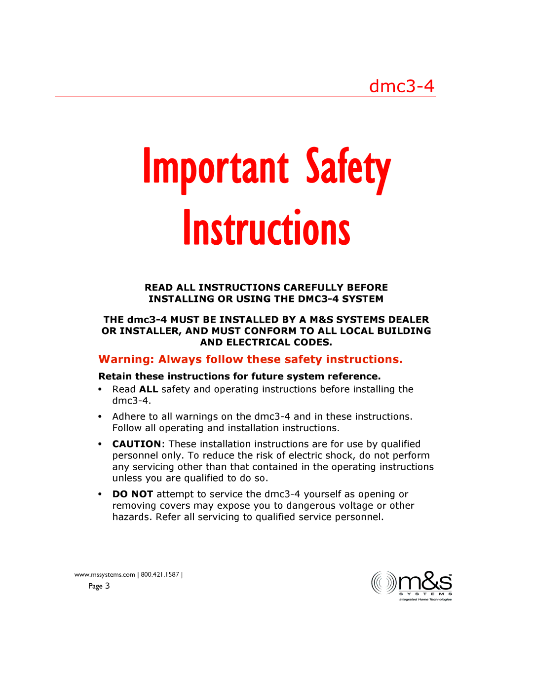 M&S Systems DMC3-4 installation instructions Instructions 