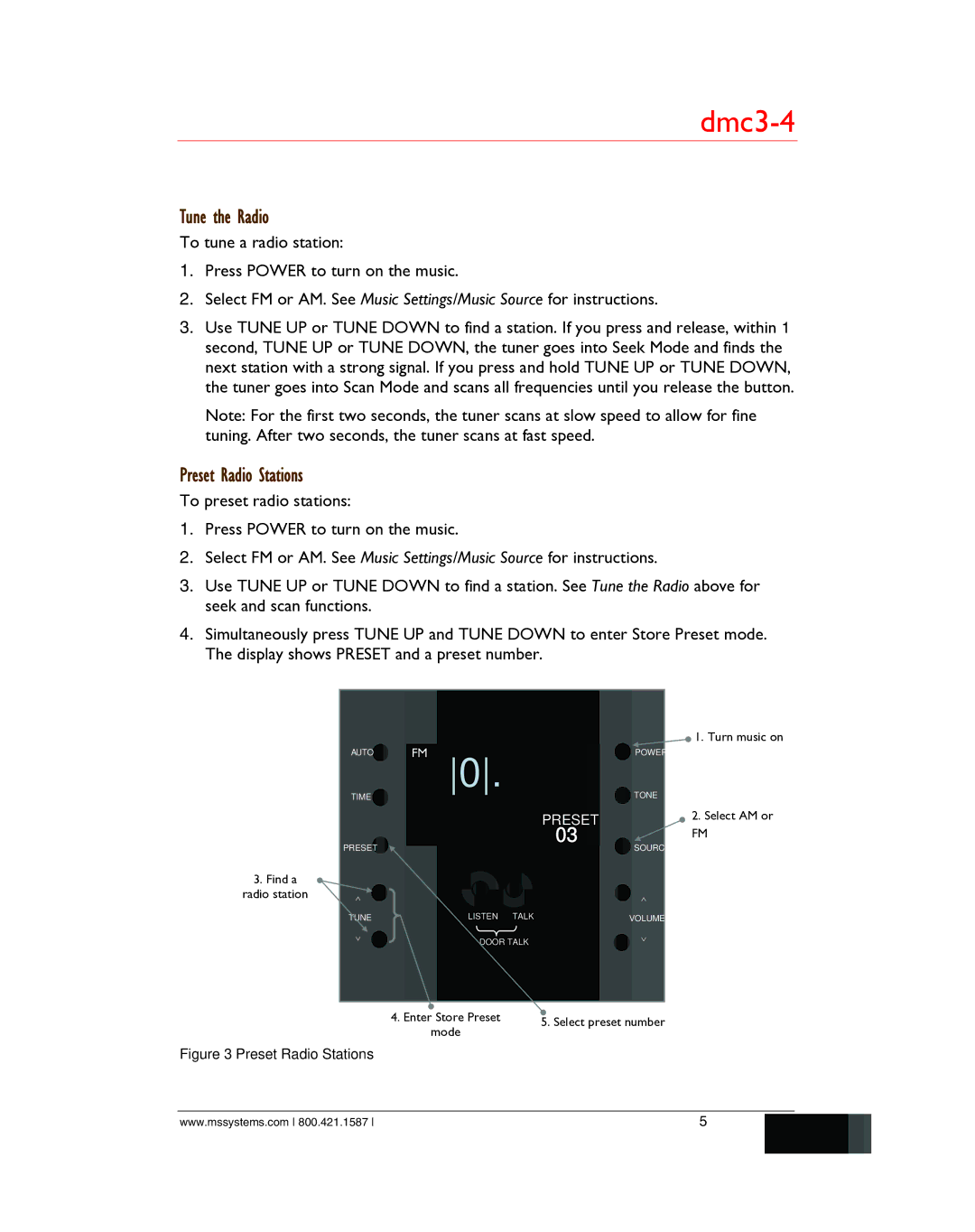 M&S Systems dmc3-4/dmc1 owner manual Tune the Radio 