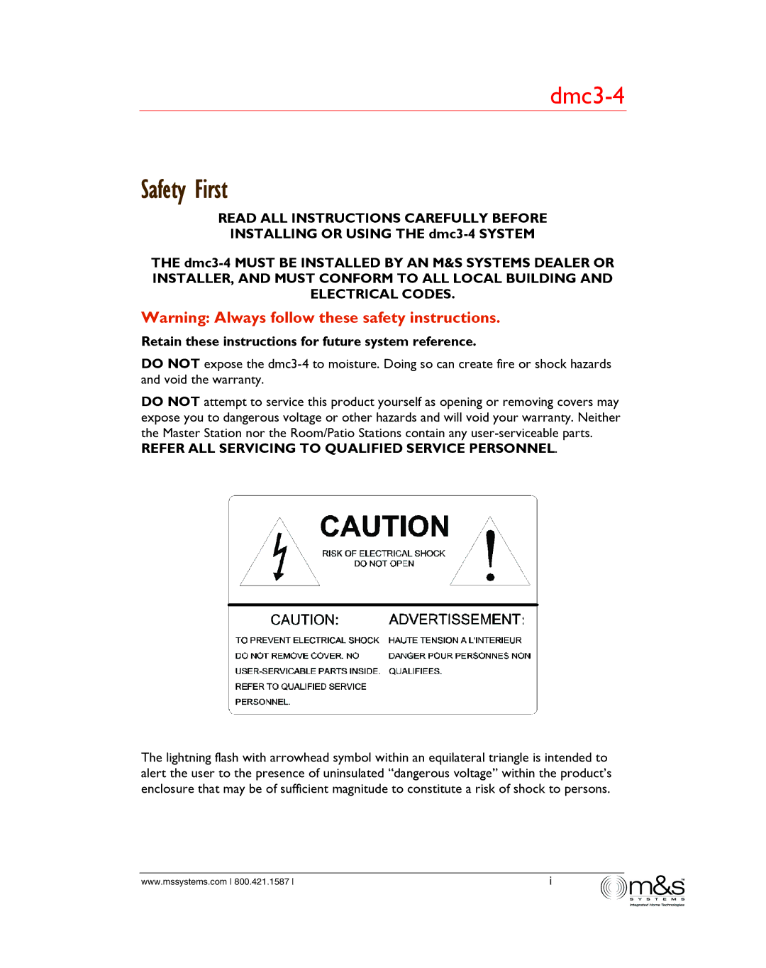 M&S Systems dmc3-4/dmc1 owner manual Safety First, Read ALL Instructions Carefully Before 