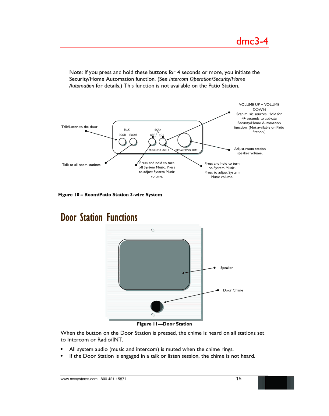 M&S Systems dmc3-4/dmc1 owner manual Door Station Functions, Talk/Listen to the door 