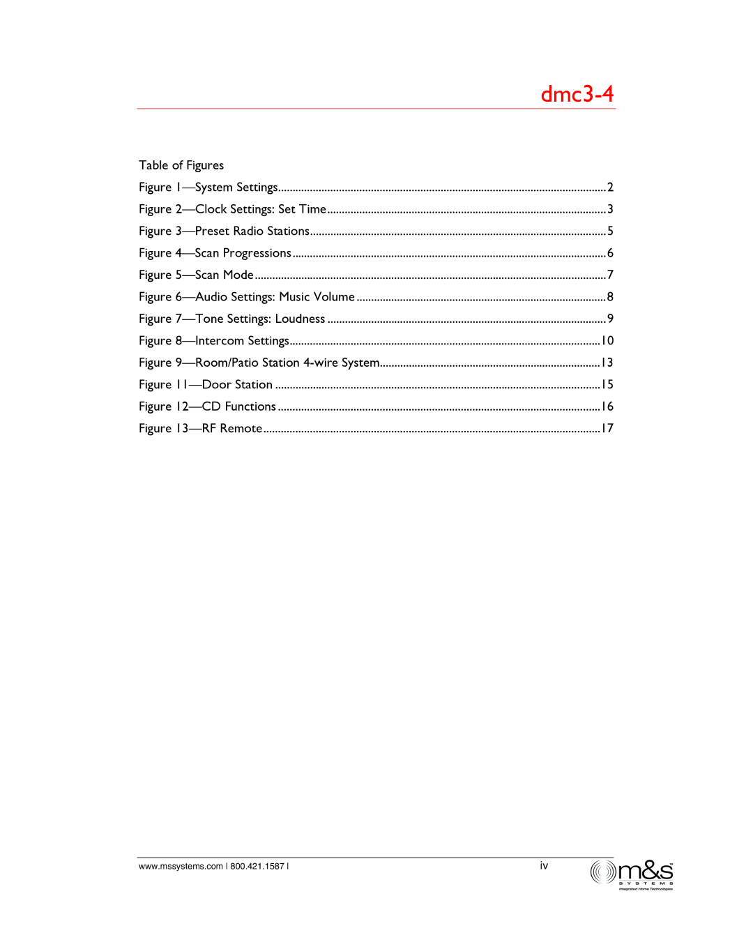 M&S Systems dmc3-4/dmc1 owner manual Table of Figures 