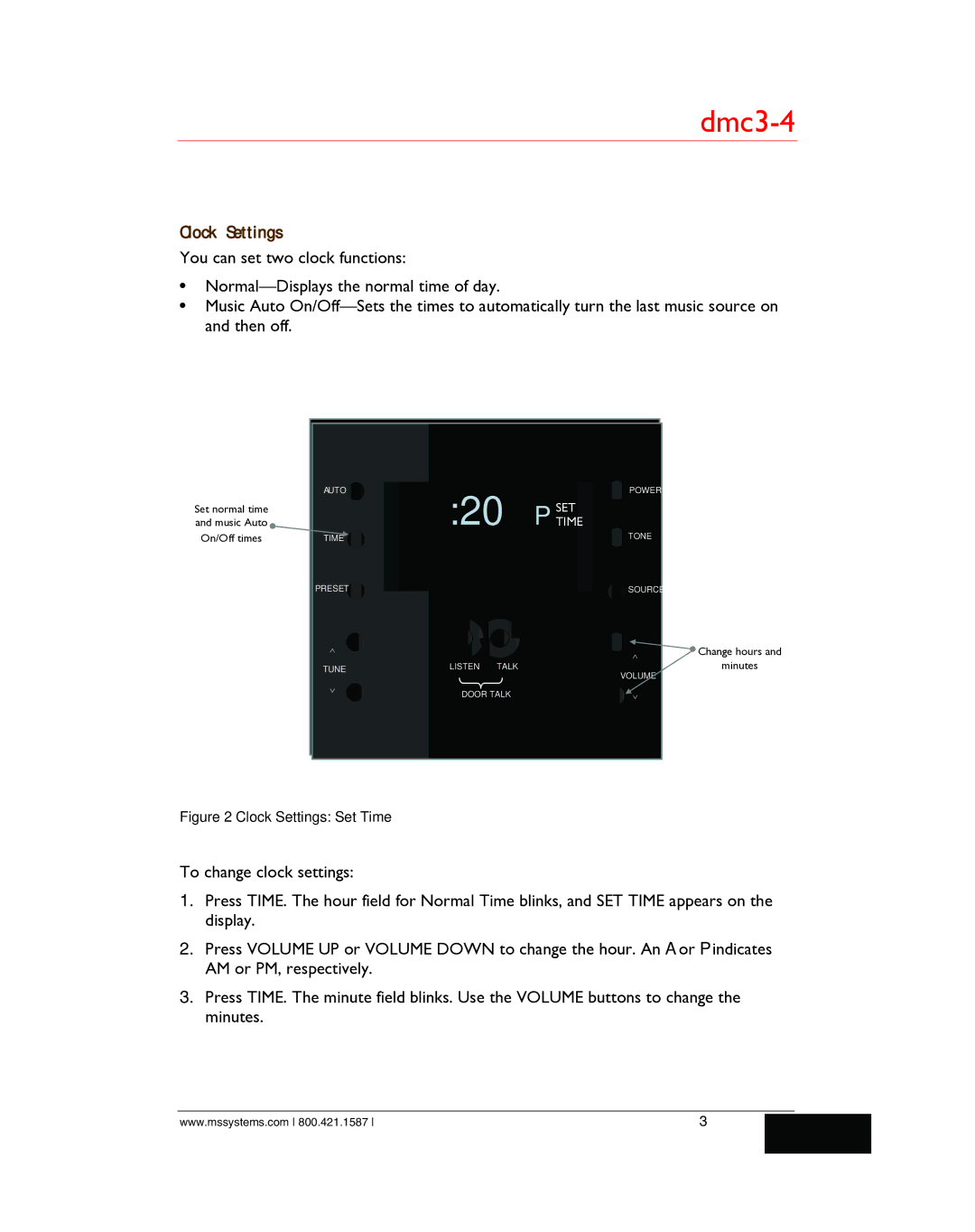 M&S Systems dmc3-4/dmc1 owner manual L220P Time, Clock Settings 