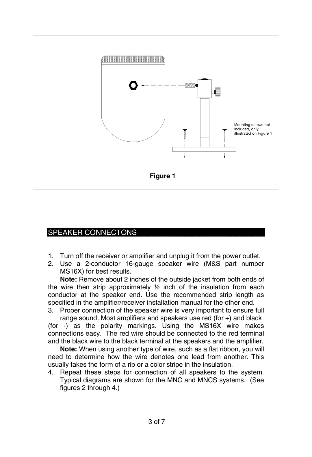 M&S Systems Home Theater System instruction manual Speaker Connectons 