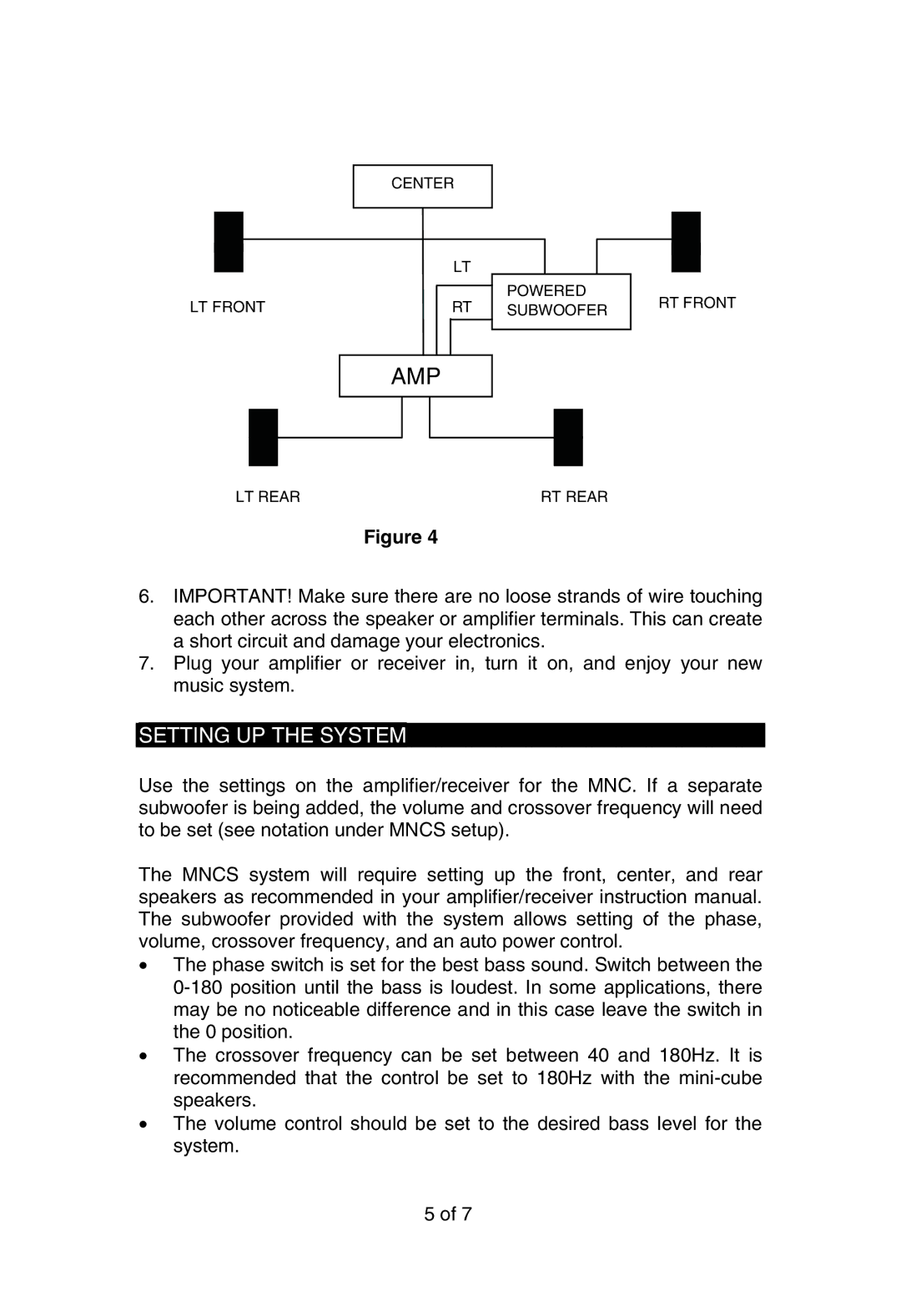 M&S Systems Home Theater System instruction manual Setting UP the System 