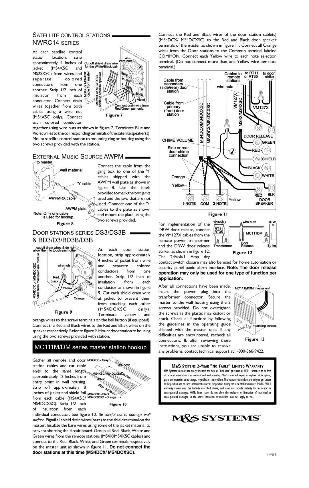 M&S Systems MC111M/DM Satellite Control Stations, External Music Source Awpm, Door Stations Series DS3/DS3B 