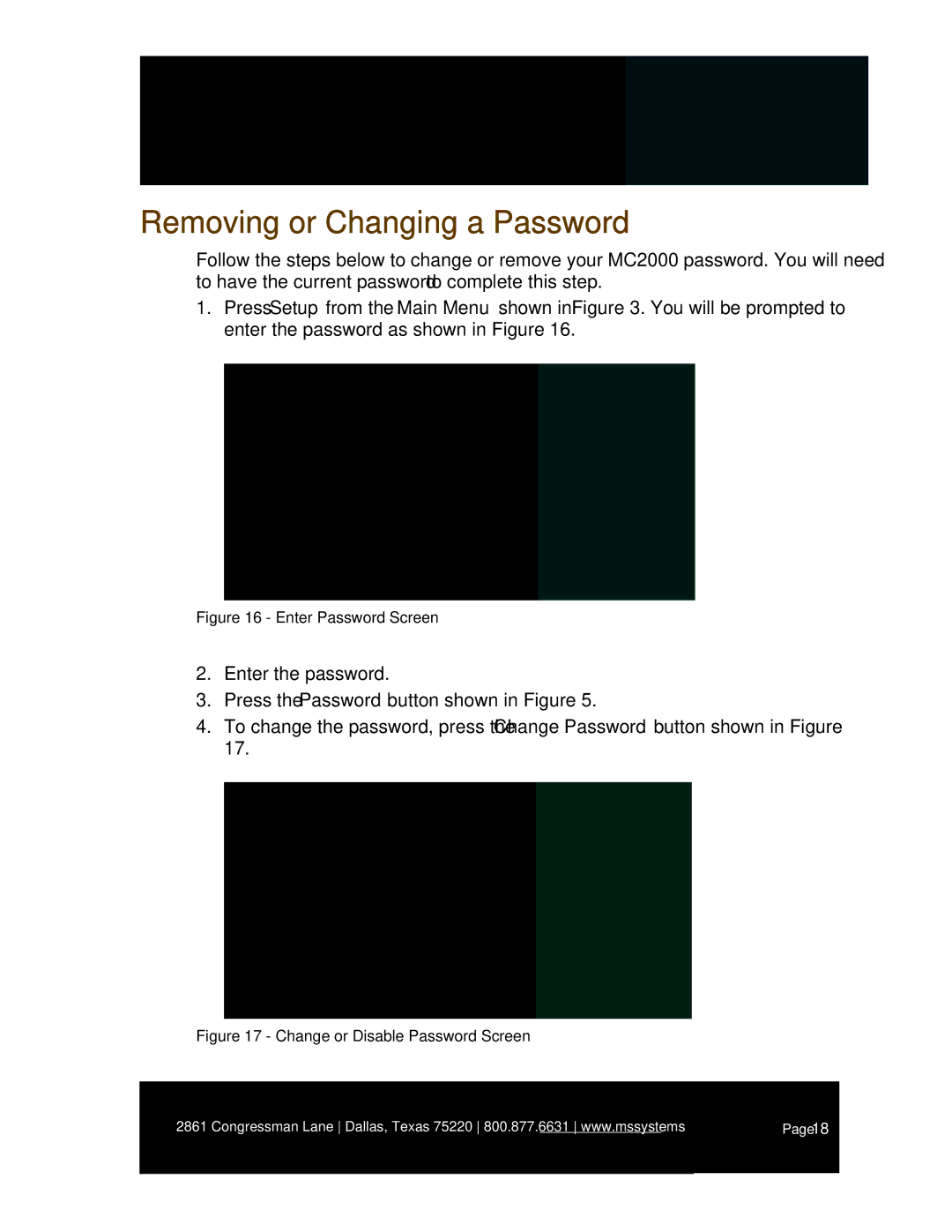 M&S Systems MC2000 owner manual Removing or Changing a Password 